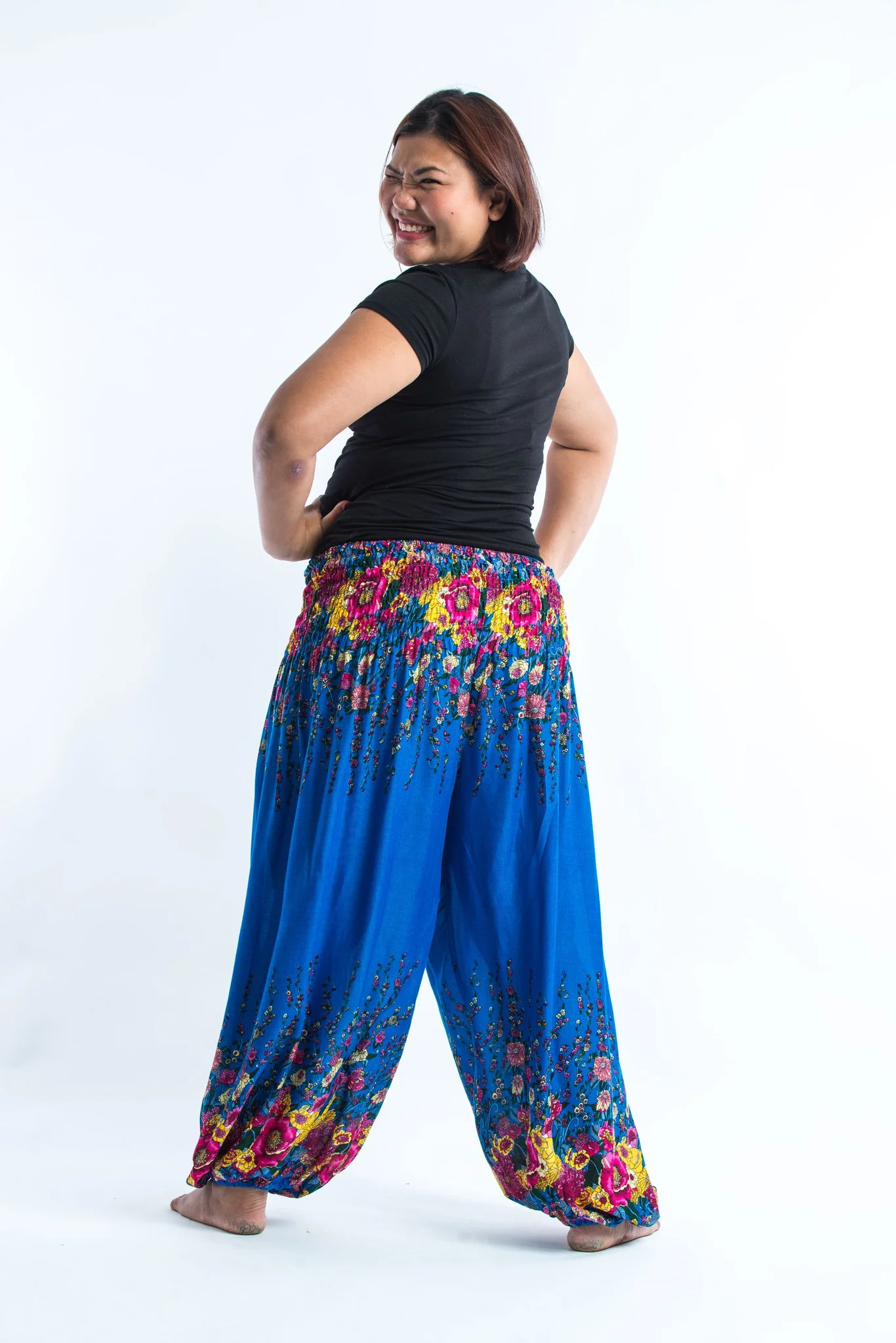 2421-Plus-Size-Floral-Women-s-Harem-Pants-in-Ocean-Blue-4.webp Plus Size Floral Women's Harem Pants in Ocean Blue