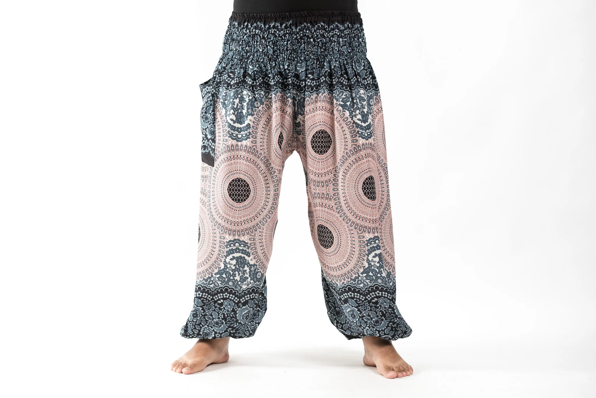 Plus Size Geometric Mandalas Women's Harem Pants in Silver Gray