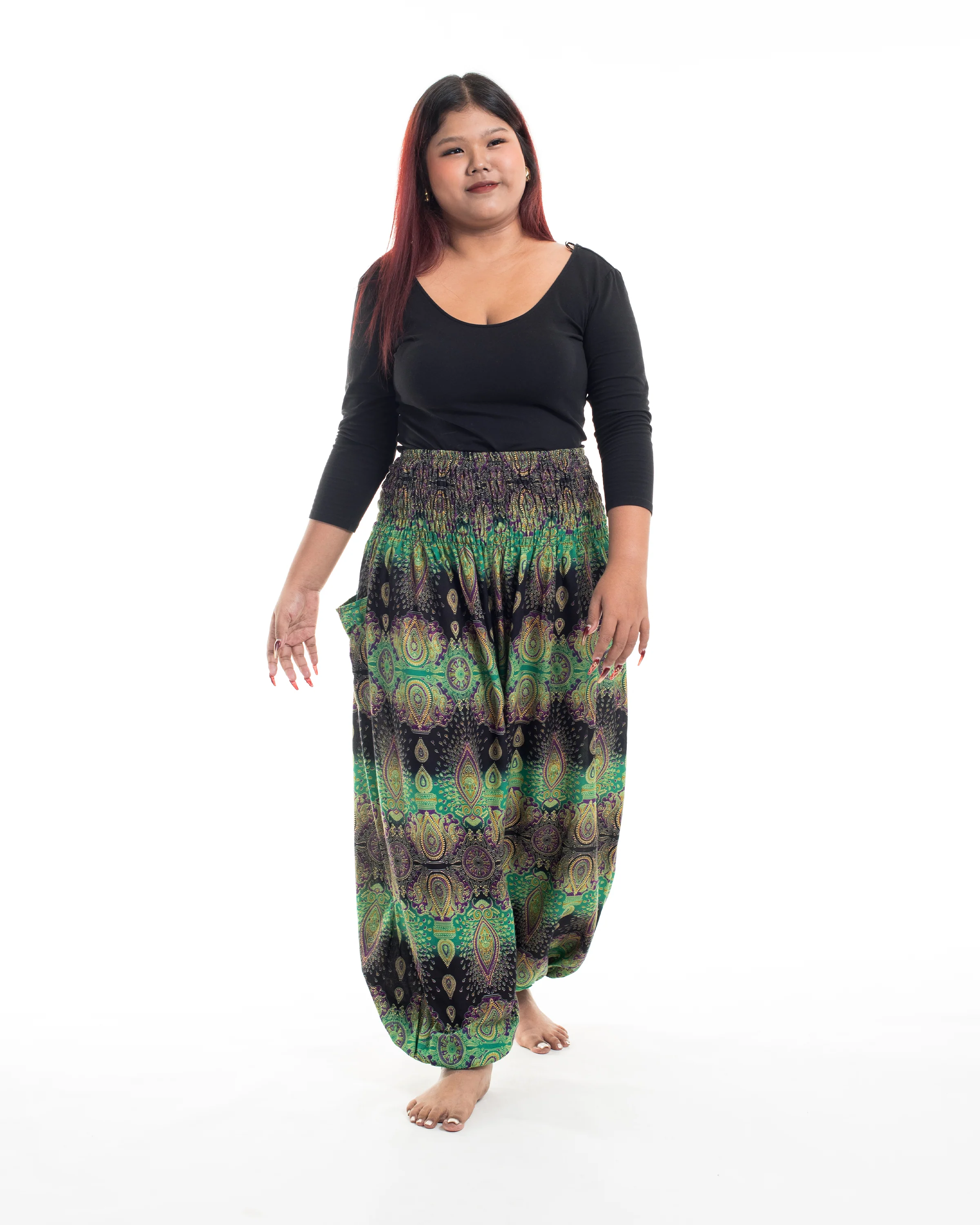 Plus Size Paisley Women's Harem Pants in Green
