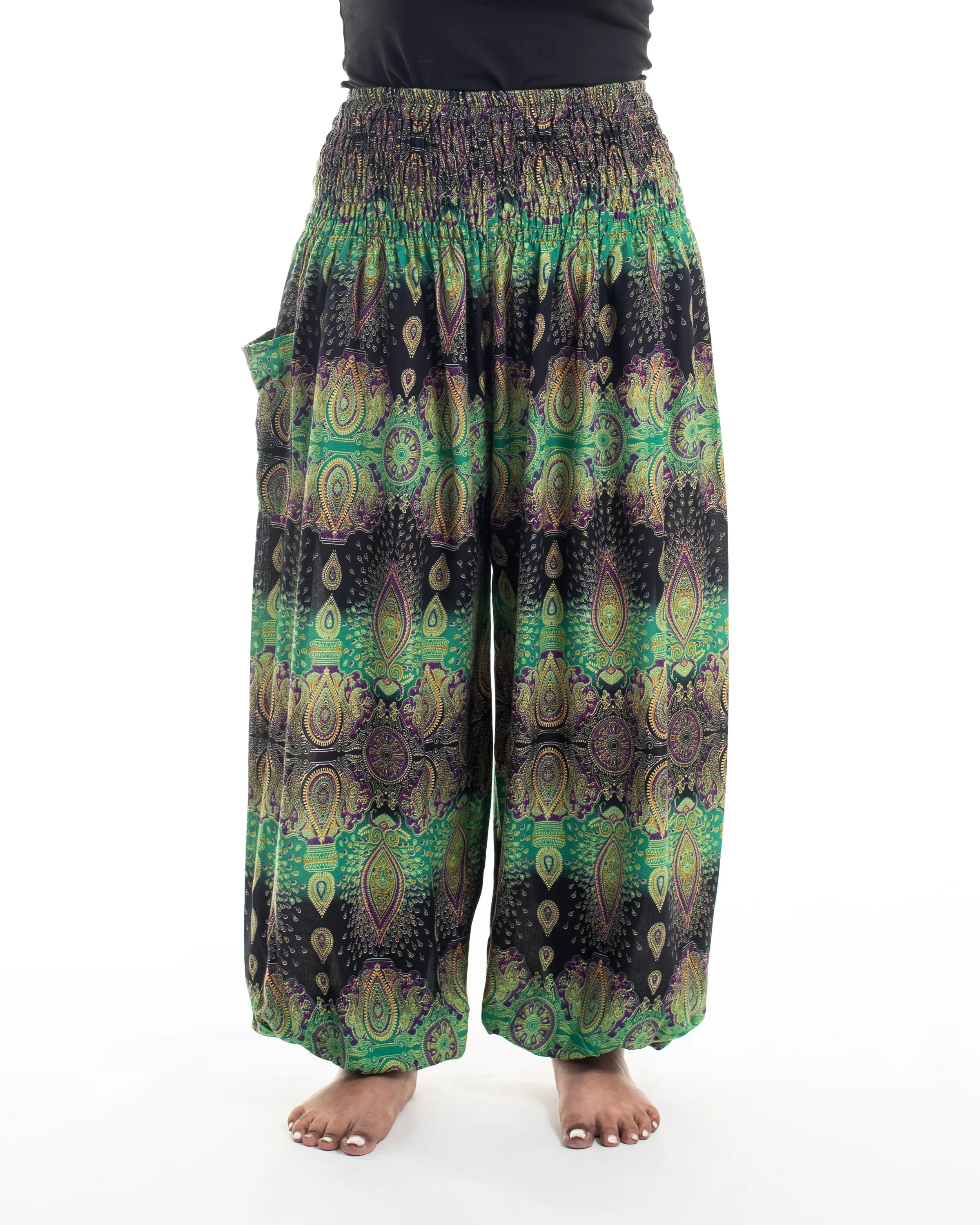 Plus Size Paisley Women's Harem Pants in Green