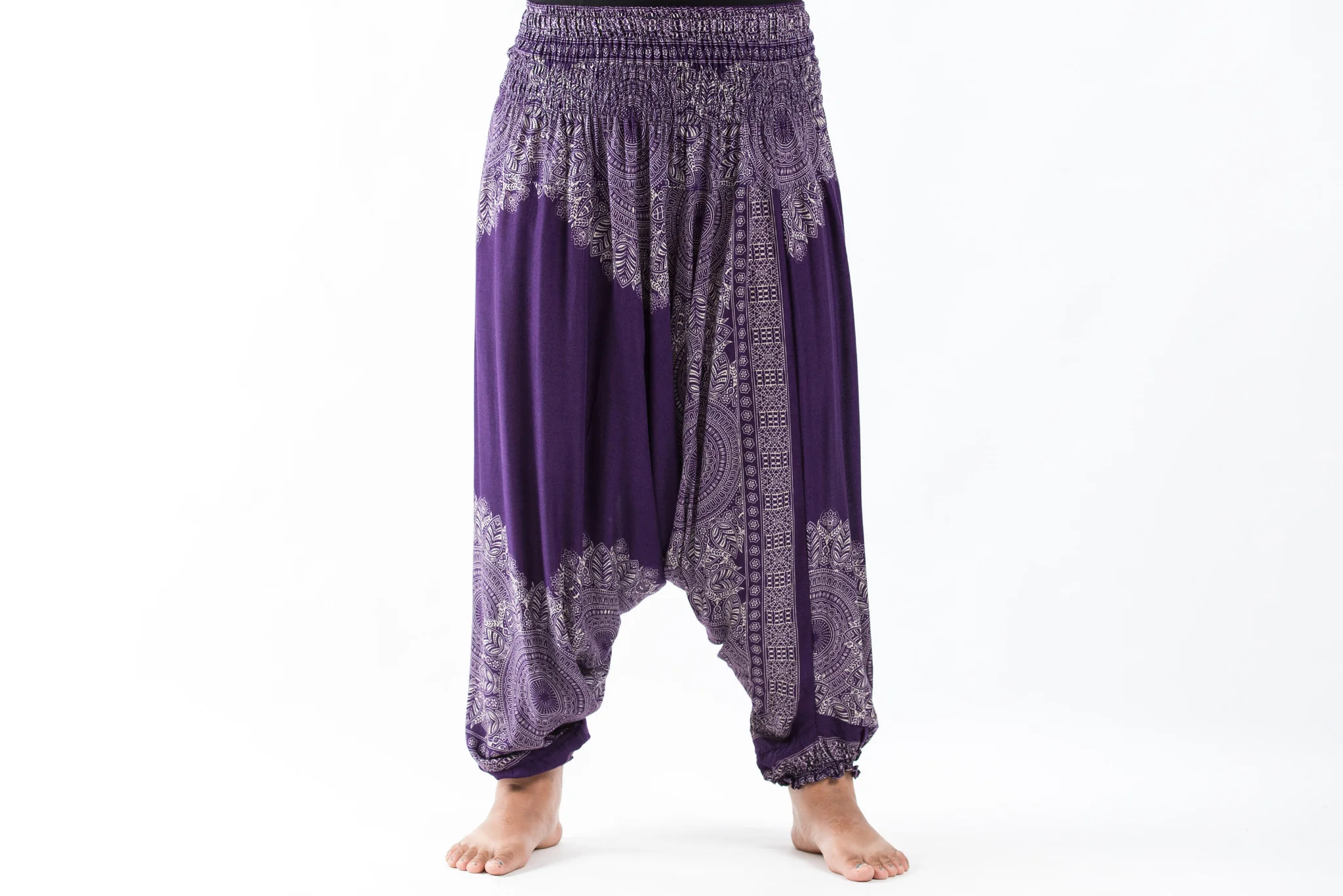 Plus Size Floral Mandalas 2-in-1 Jumpsuit Harem Pants in Purple