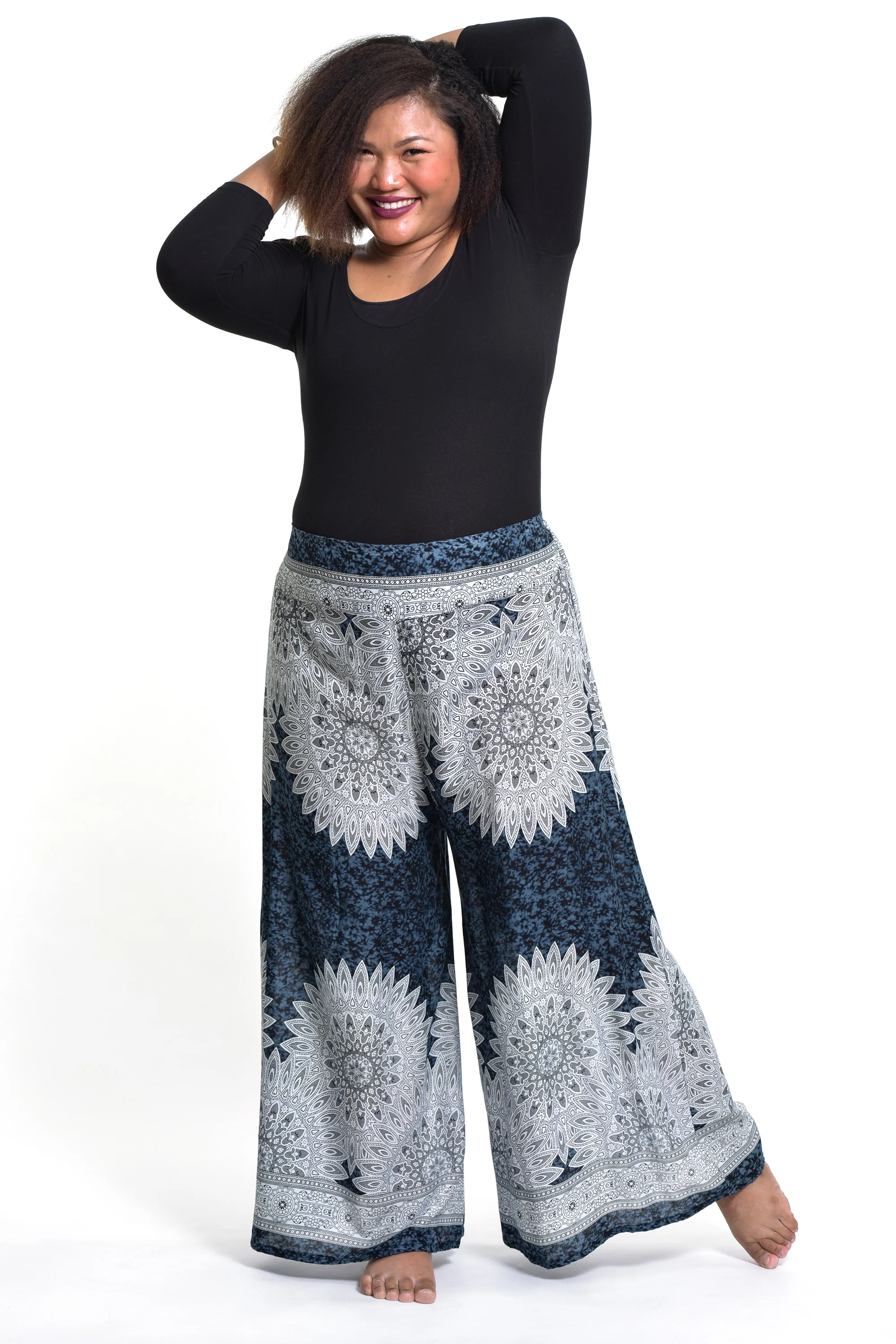 Plus Size Marble Mandalas Palazzo Style Harem Pants in Indigo