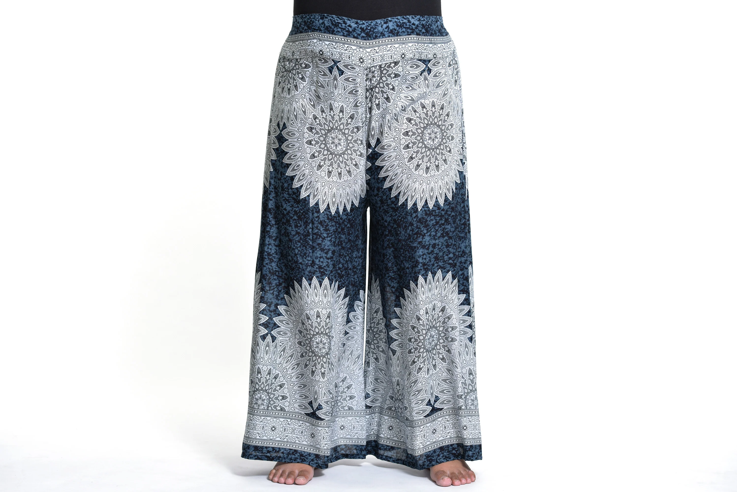 Plus Size Marble Mandalas Palazzo Style Harem Pants in Indigo