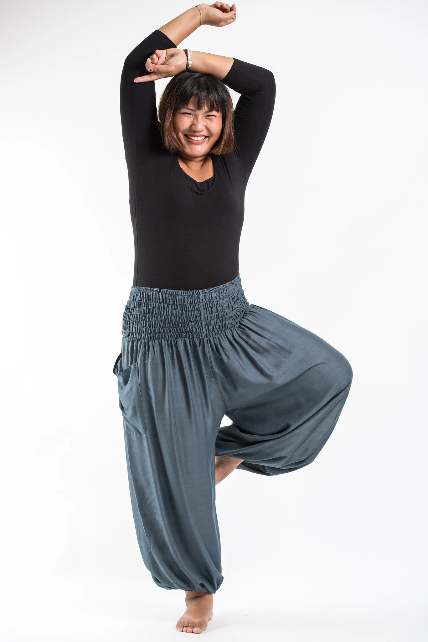 Plus Size Solid Color Women's Harem Pants in Gray