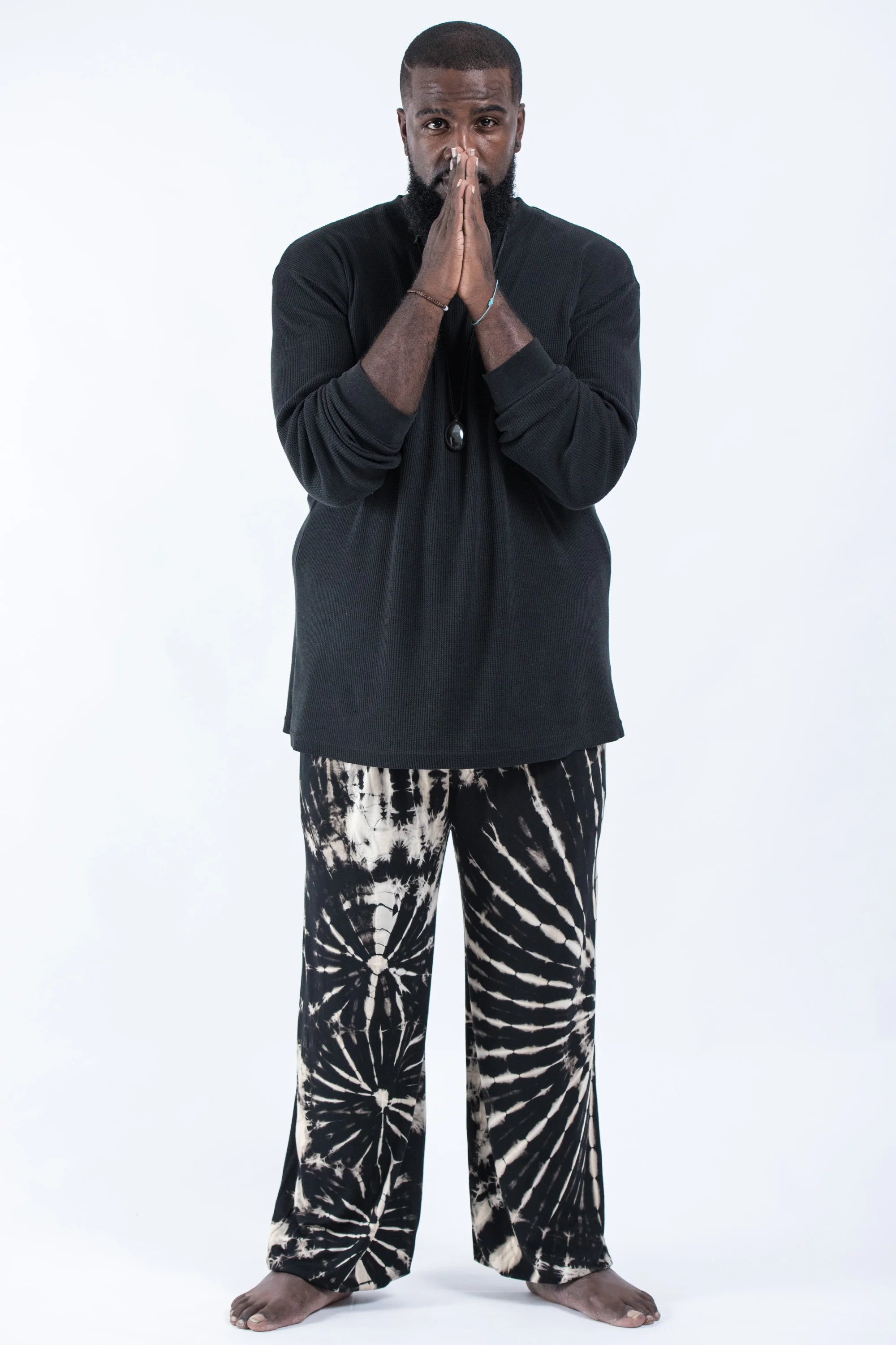 Plus Size Tie Dye Cotton Men Harem Pants in Black and White