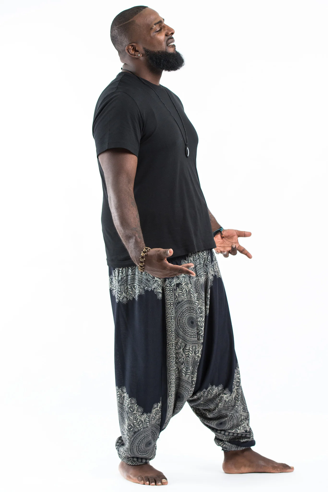 2431-Plus-Size-Floral-Mandalas-Drop-Crotch-Men-s-Harem-Pants-in-Black-3.webp Plus Size Floral Mandalas Drop Crotch Men's Harem Pants in Black