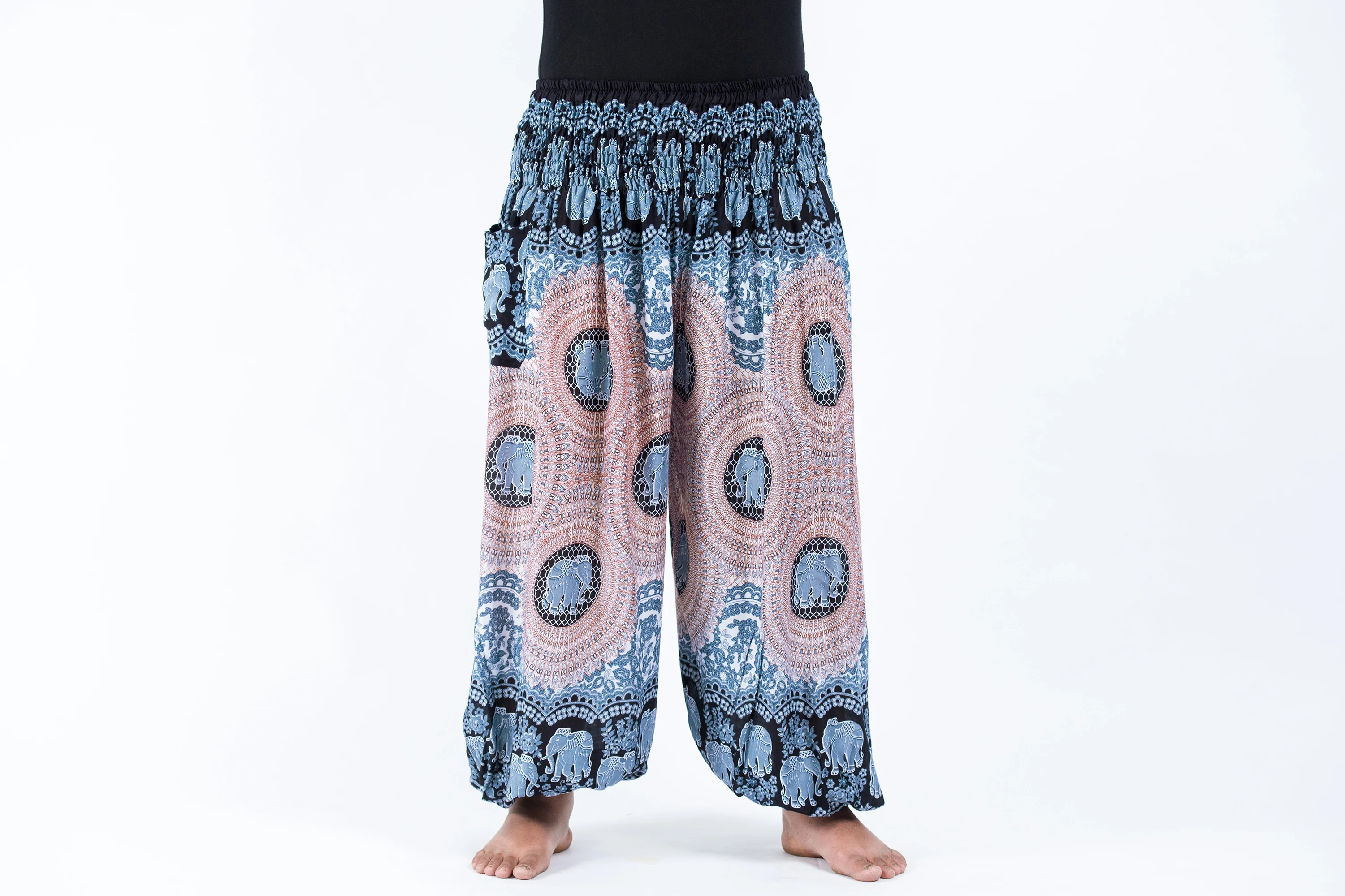 Plus Size Mandala Elephant Women's Elephant Pants in Silver Gray