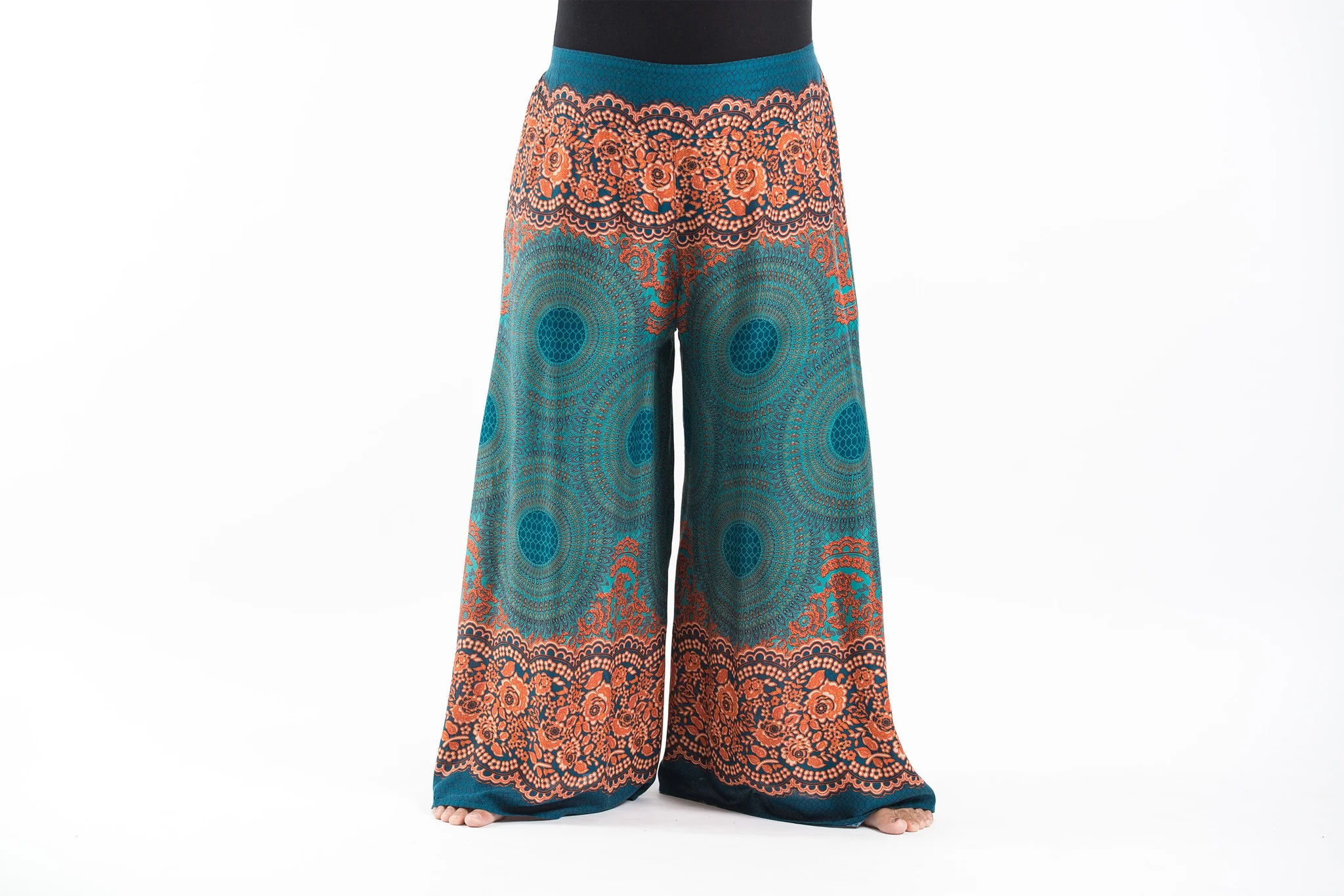Plus Size Geometric Mandalas Palazzo Style Harem Pants in Turquoise