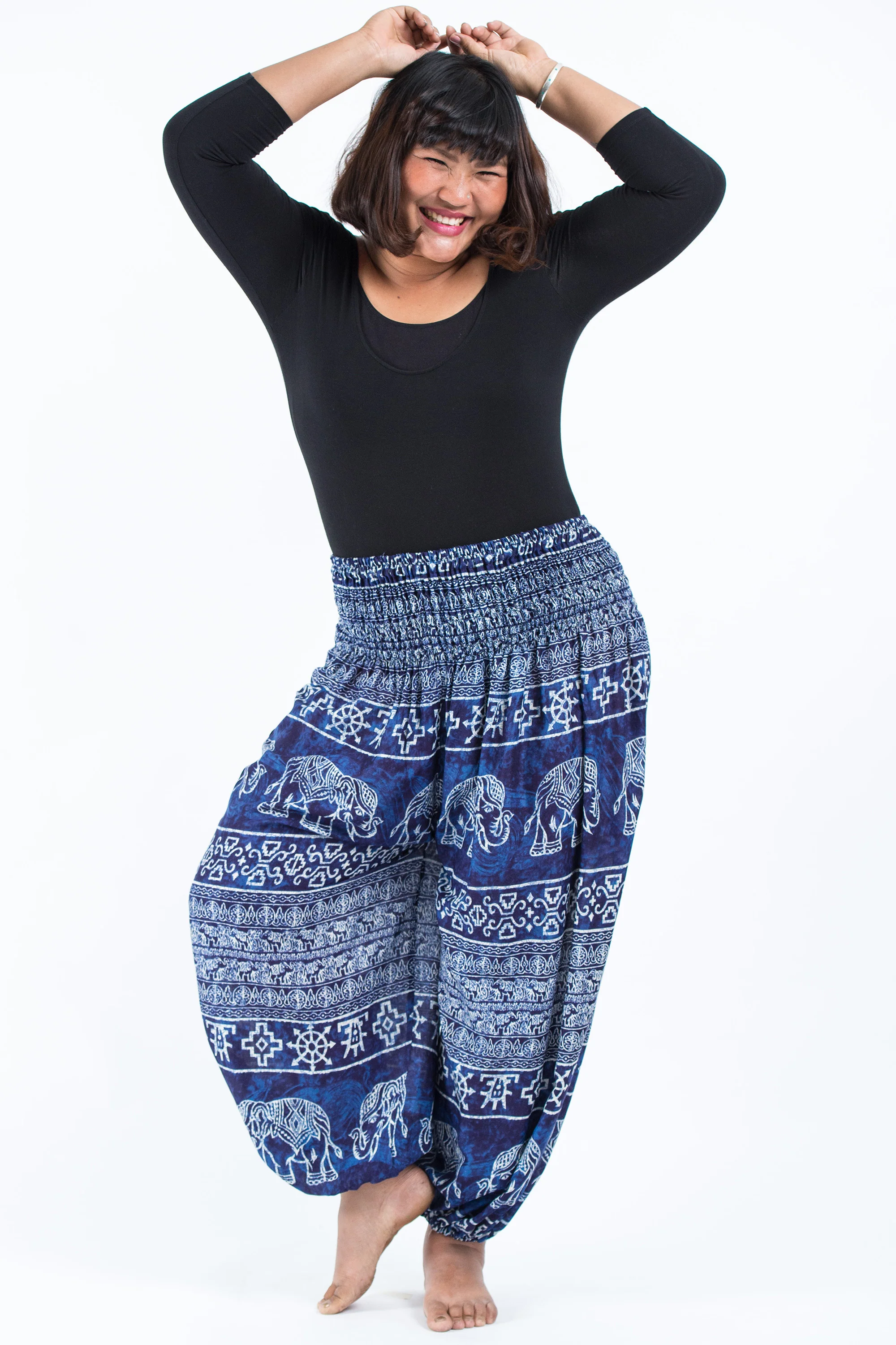 Plus Size Marble Elephant Women's Elephant Pants in Blue
