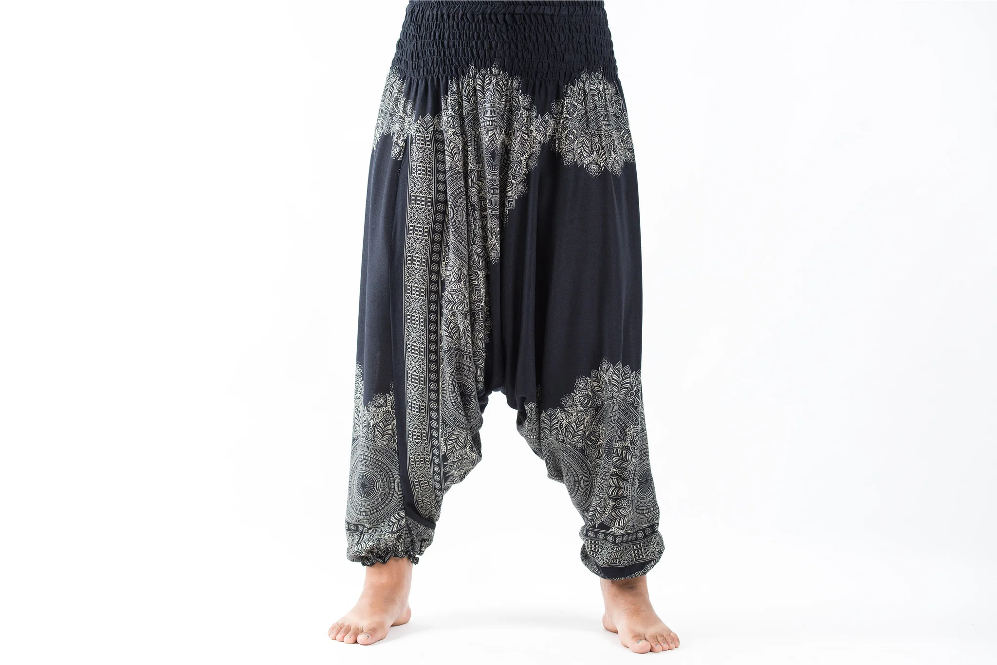 Plus Size Floral Mandalas 2-in-1 Jumpsuit Harem Pants in Black