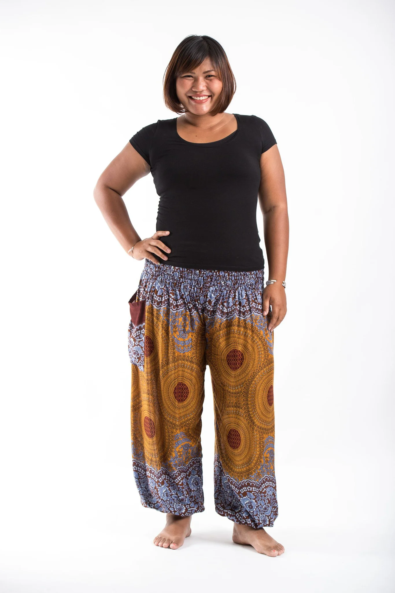 Plus Size Geometric Mandalas Women's Harem Pants in Bronze