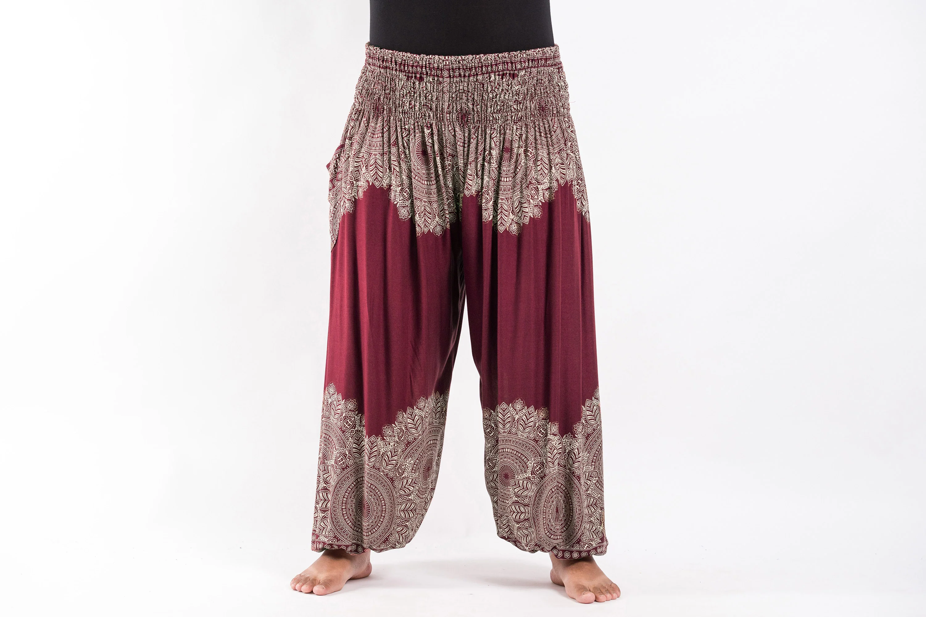 2438-Plus-Size-Floral-Mandalas-Women-s-Harem-Pants-in-Maroon-2.webp Plus Size Floral Mandalas Women's Harem Pants in Maroon