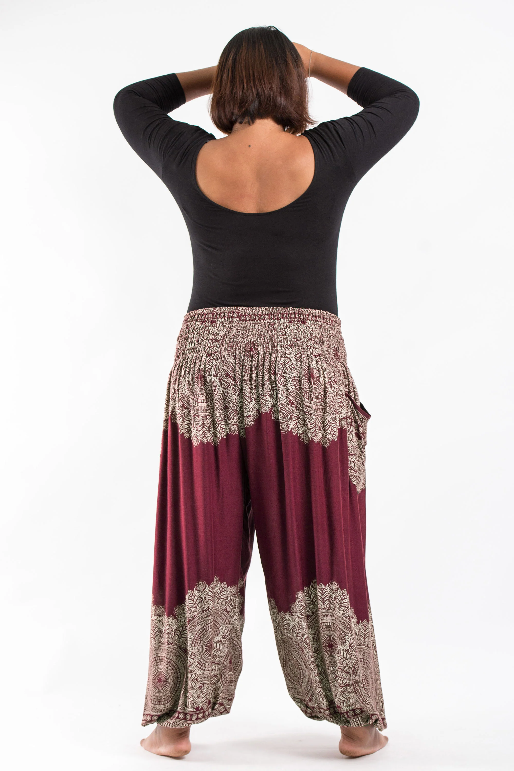 2438-Plus-Size-Floral-Mandalas-Women-s-Harem-Pants-in-Maroon-4.webp Plus Size Floral Mandalas Women's Harem Pants in Maroon