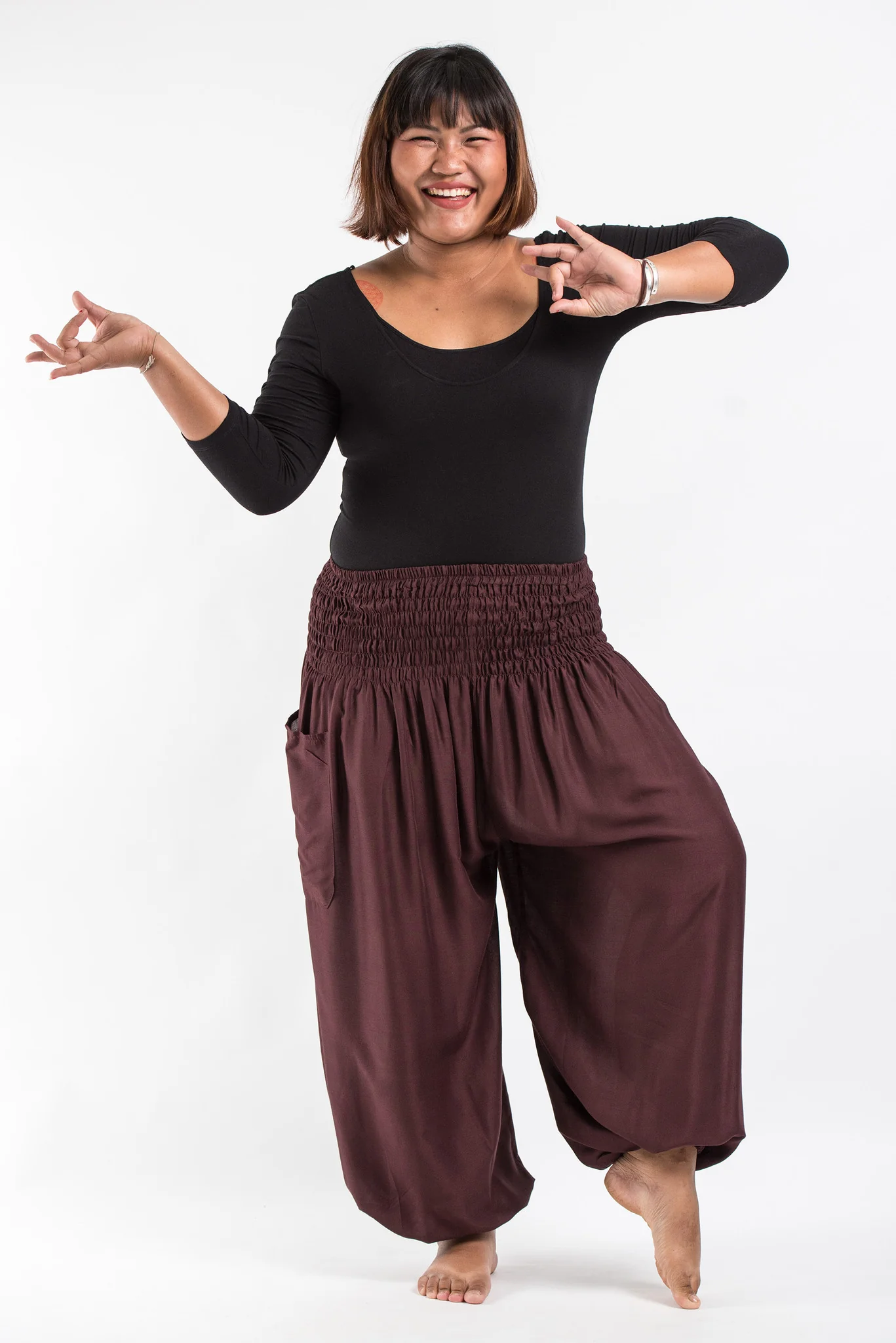 Plus Size Solid Color Women's Harem Pants in Brown