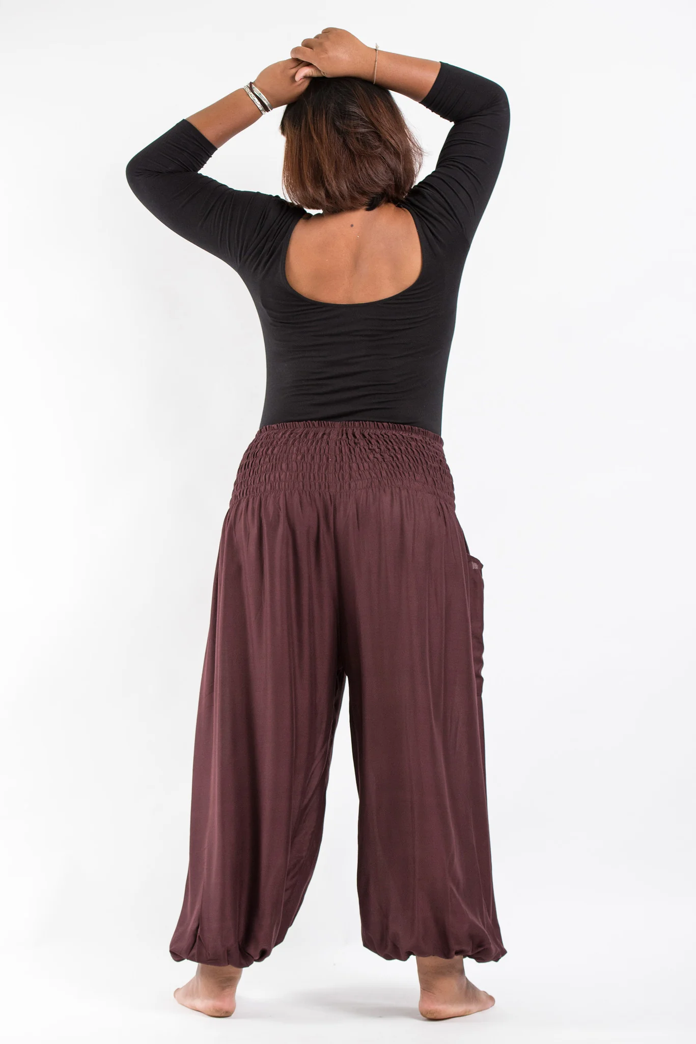 2439-Plus-Size-Solid-Color-Women-s-Harem-Pants-in-Brown-4.webp Plus Size Solid Color Women's Harem Pants in Brown