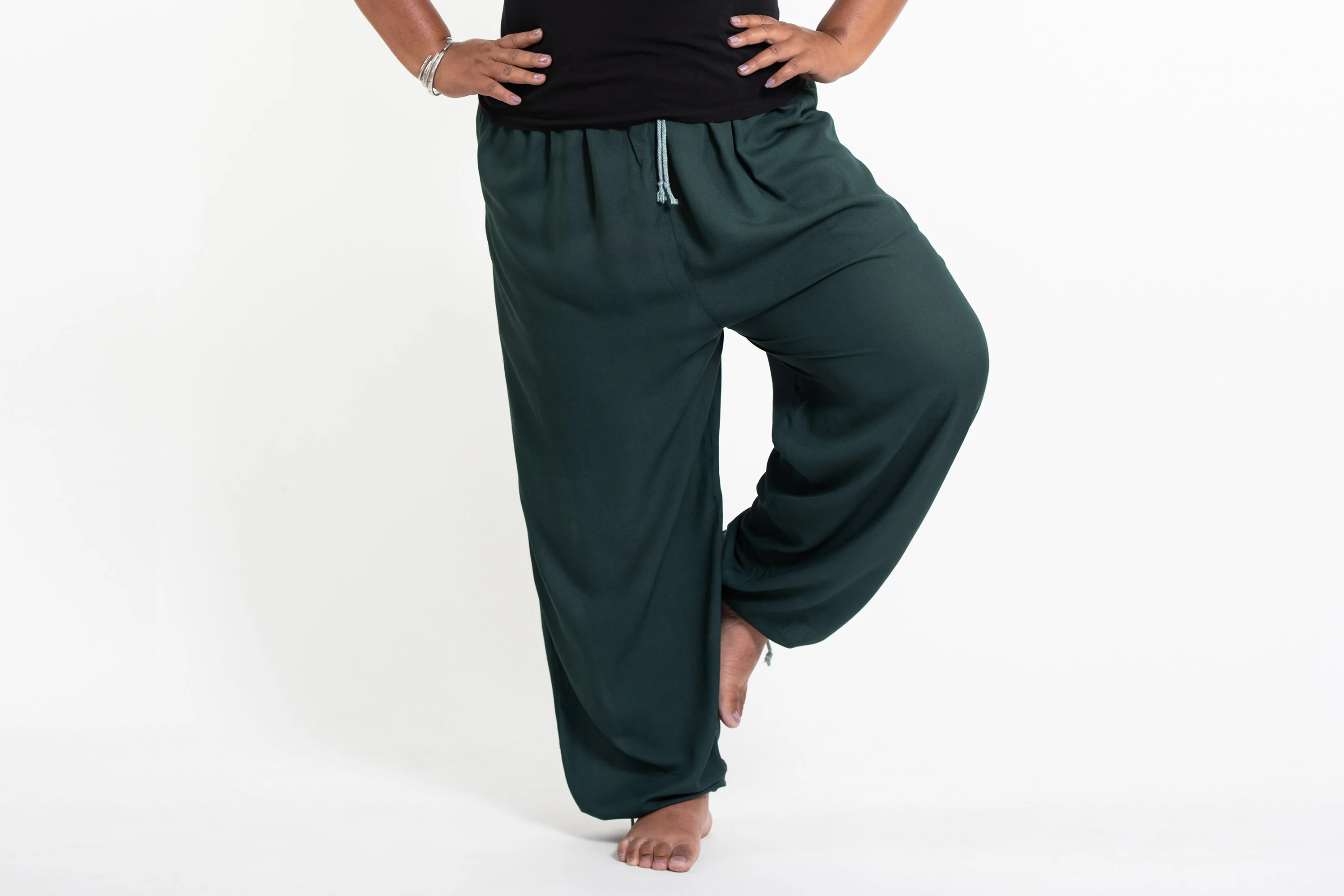 Plus Size Solid Color Drawstring Women's Yoga Massage Pants in Dark Teal