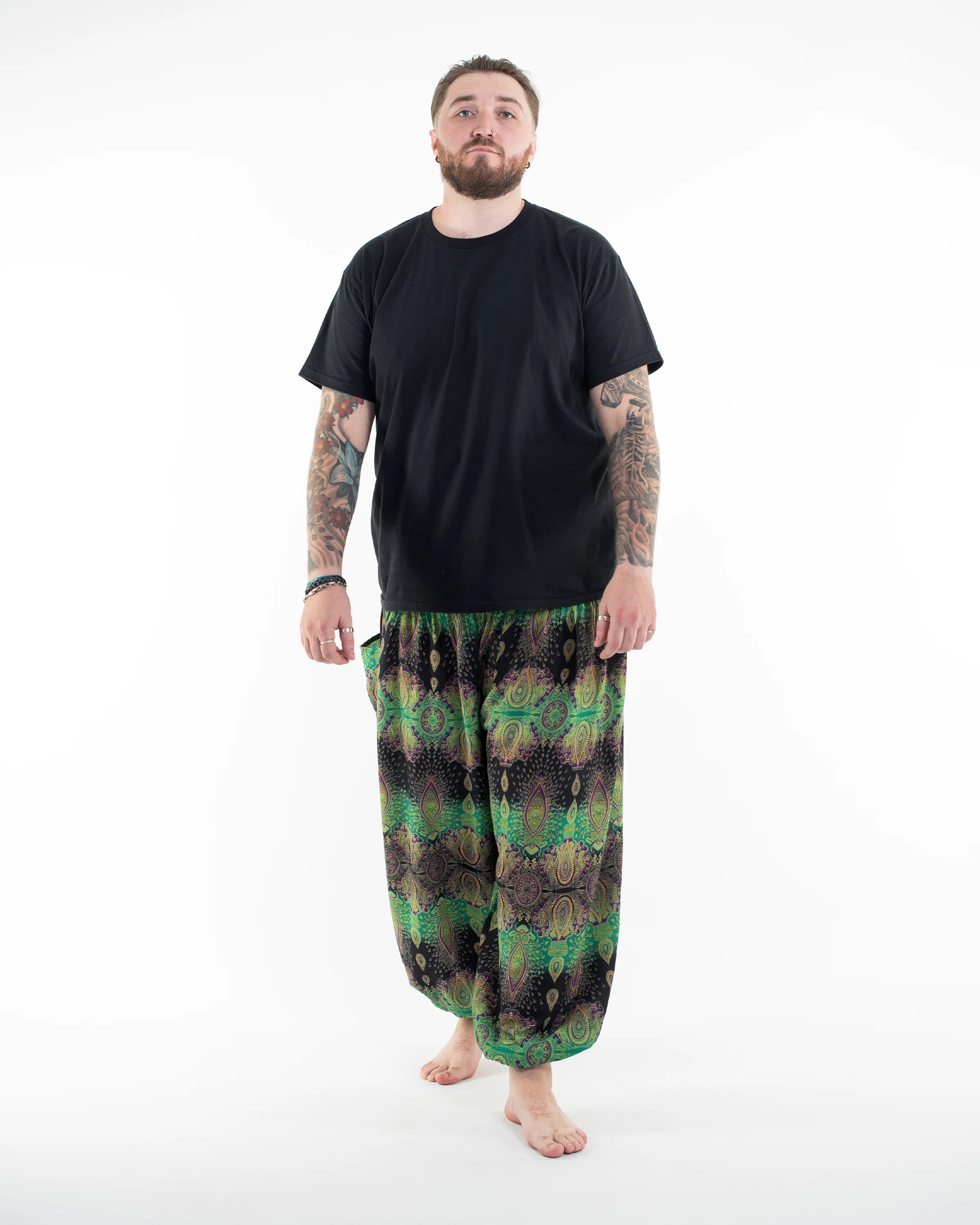 Plus Size Paisley Men's Harem Pants in Green