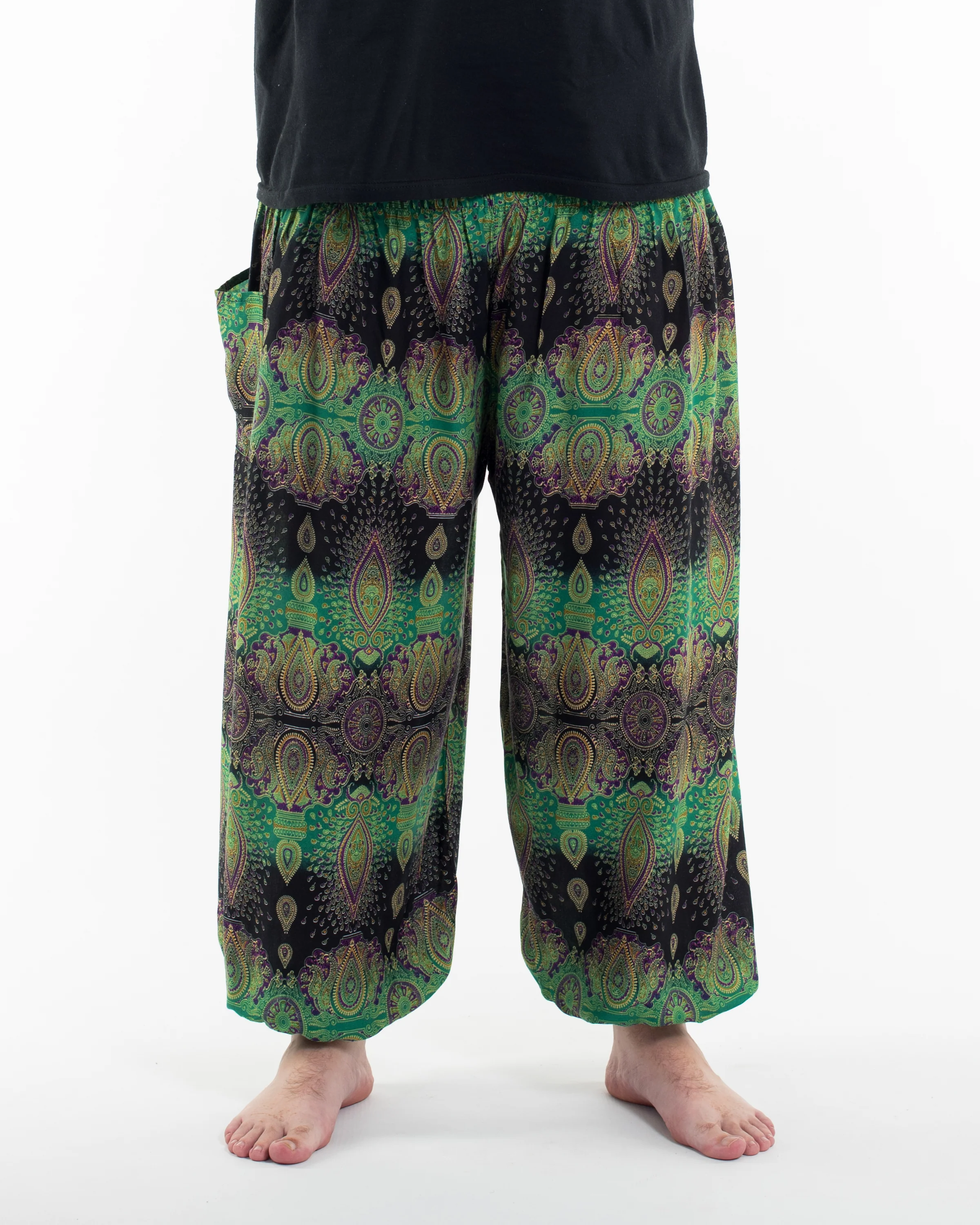 Plus Size Paisley Men's Harem Pants in Green