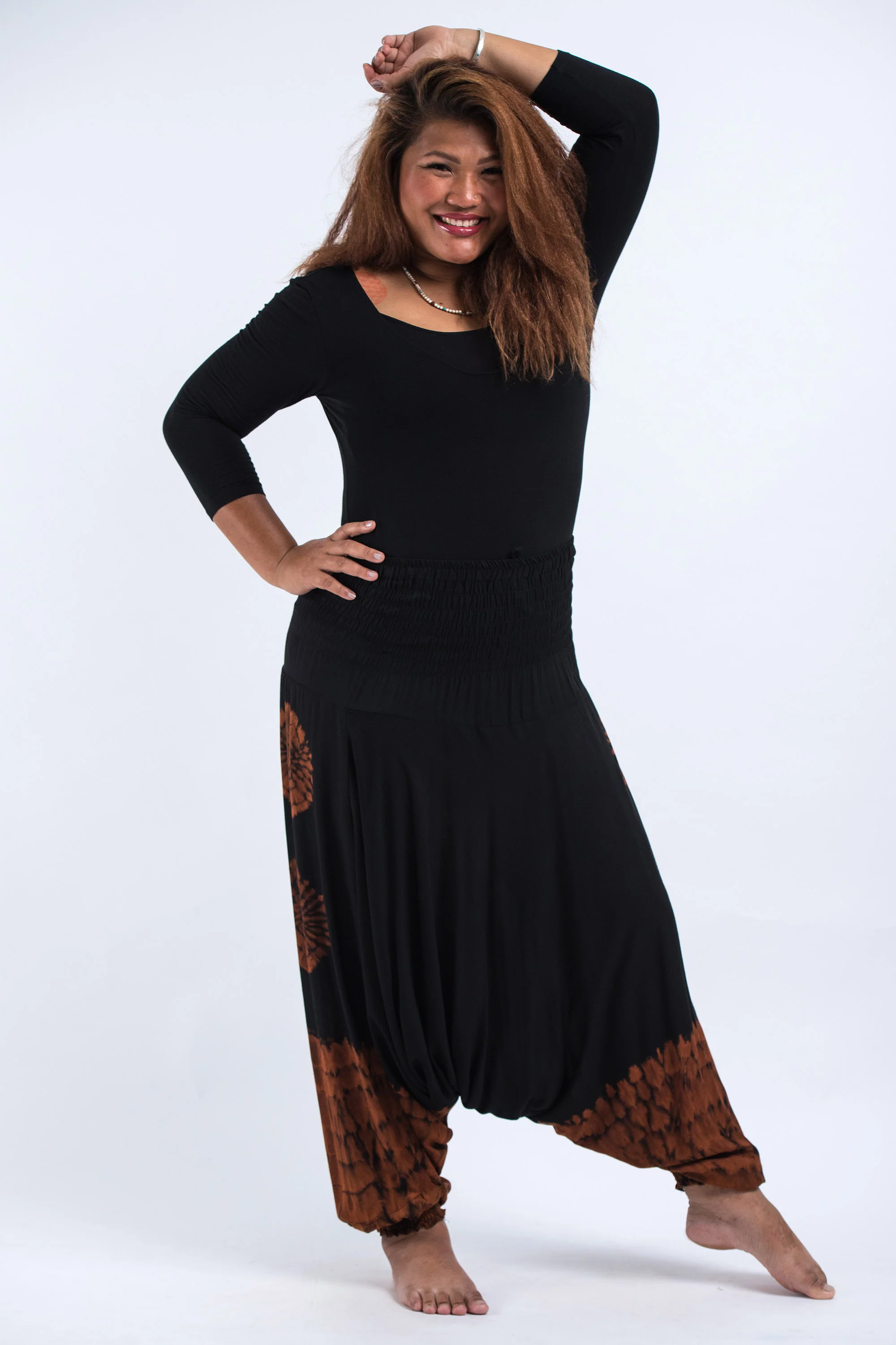 Plus Size Tie Dye 2-in-1 Jumpsuit Harem Pants in Black 02