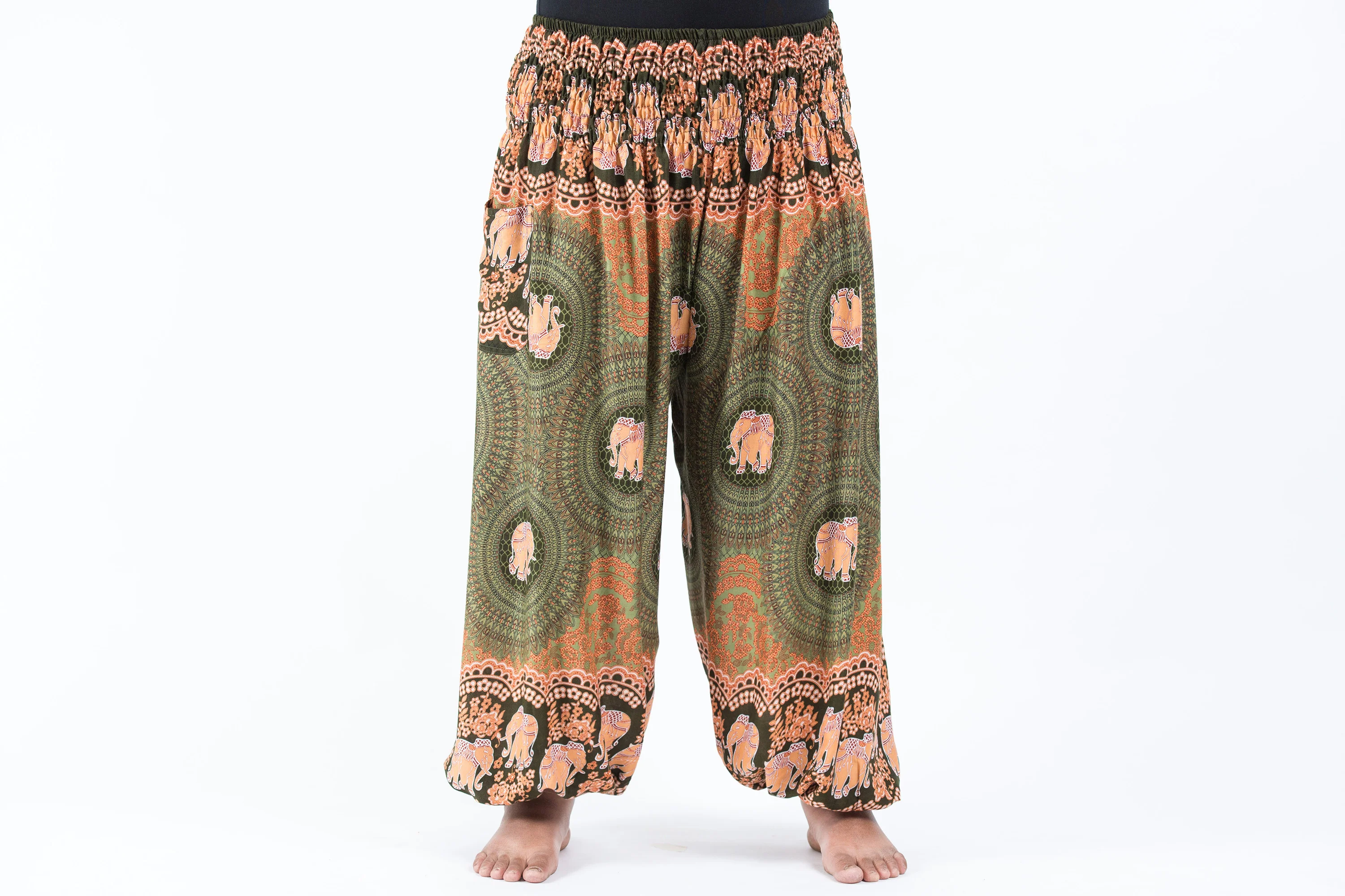 Plus Size Mandala Elephant Women's Elephant Pants in Olive