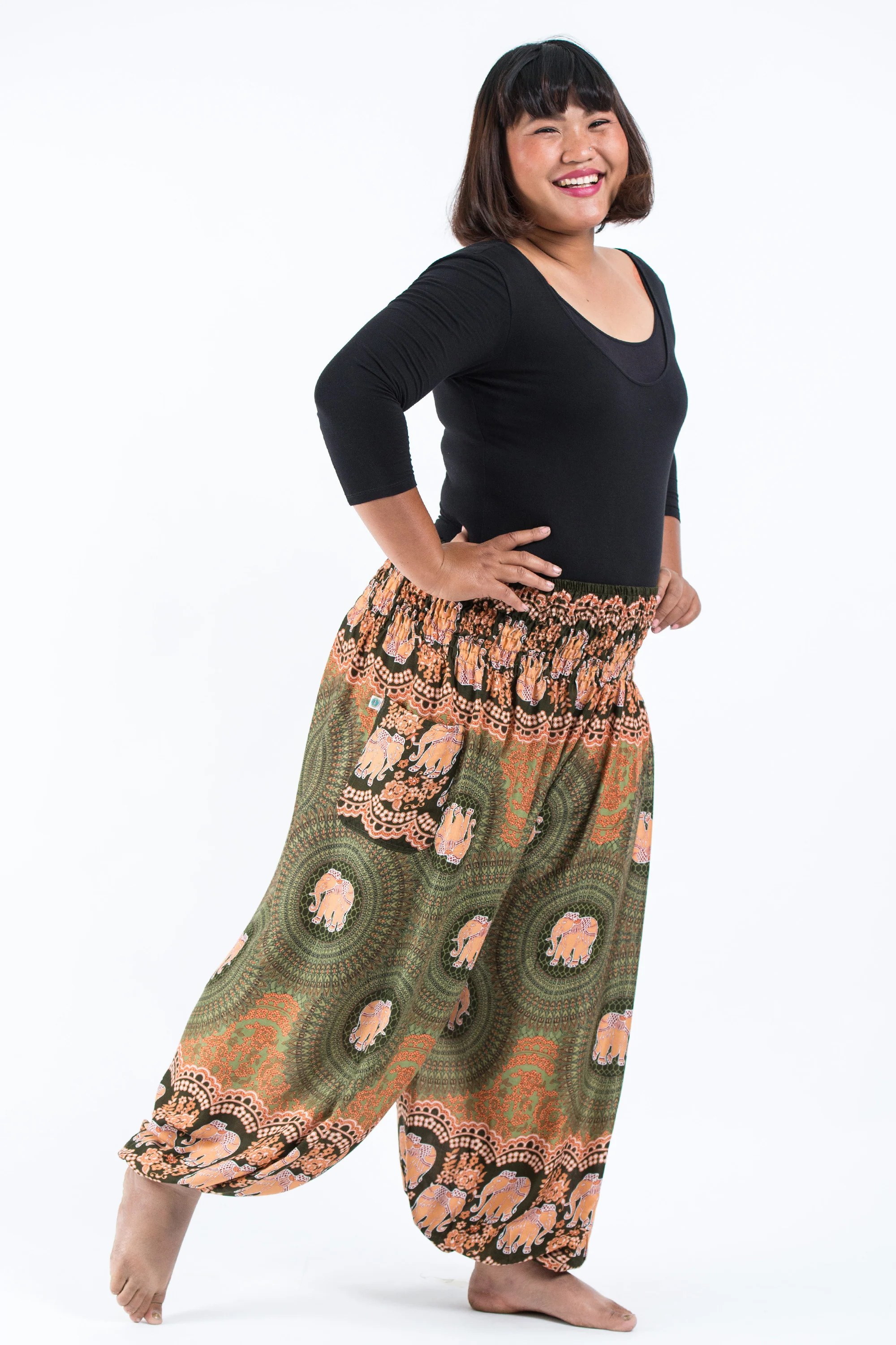 2447-Plus-Size-Mandala-Elephant-Women-s-Elephant-Pants-in-Olive-3.webp Plus Size Mandala Elephant Women's Elephant Pants in Olive