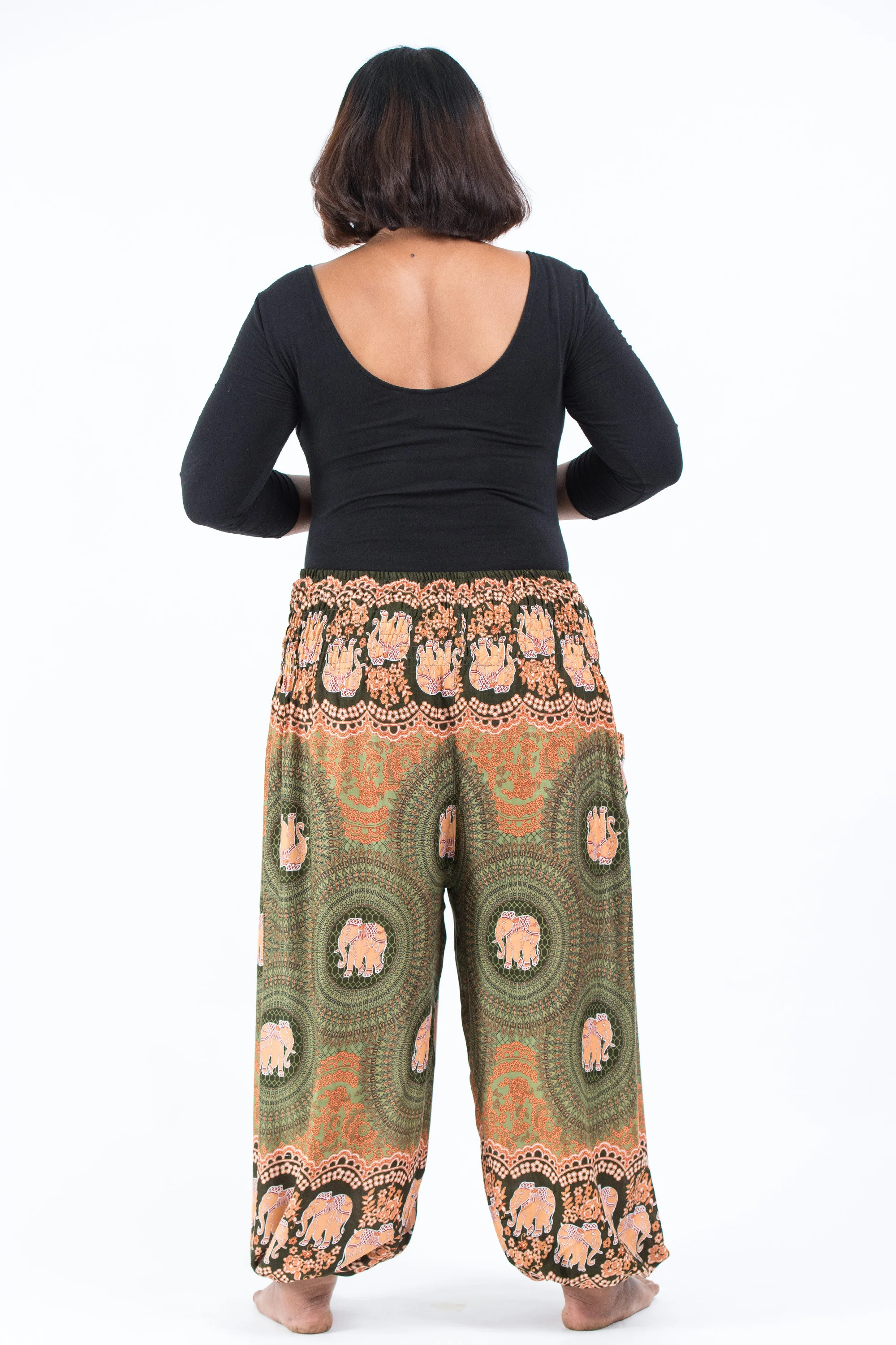 2447-Plus-Size-Mandala-Elephant-Women-s-Elephant-Pants-in-Olive-4.webp Plus Size Mandala Elephant Women's Elephant Pants in Olive