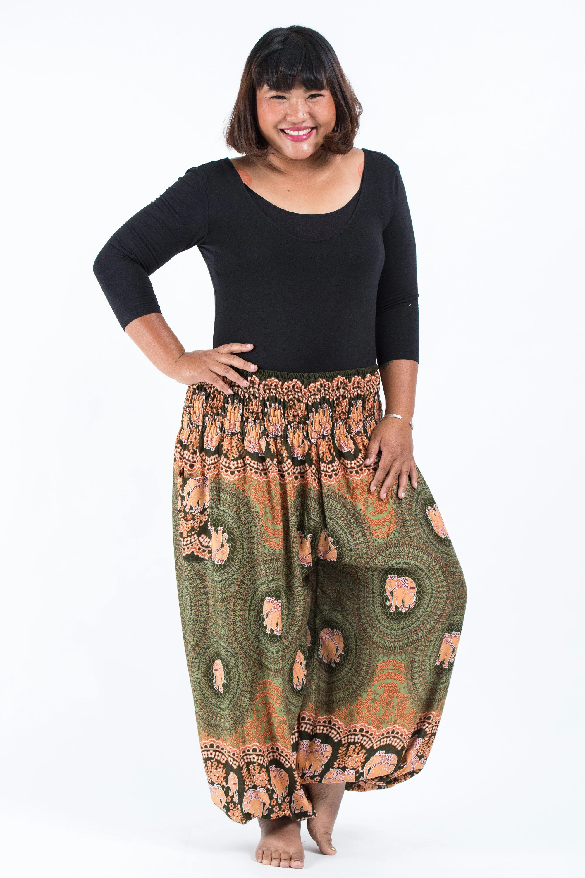 2447-Plus-Size-Mandala-Elephant-Women-s-Elephant-Pants-in-Olive-5.webp Plus Size Mandala Elephant Women's Elephant Pants in Olive