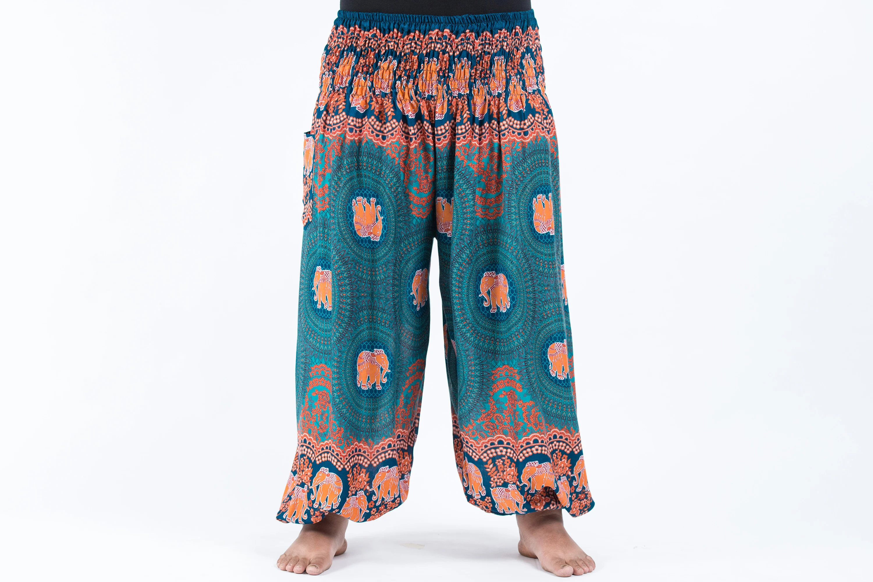 Plus Size Mandala Elephant Women's Elephant Pants in Turquoise