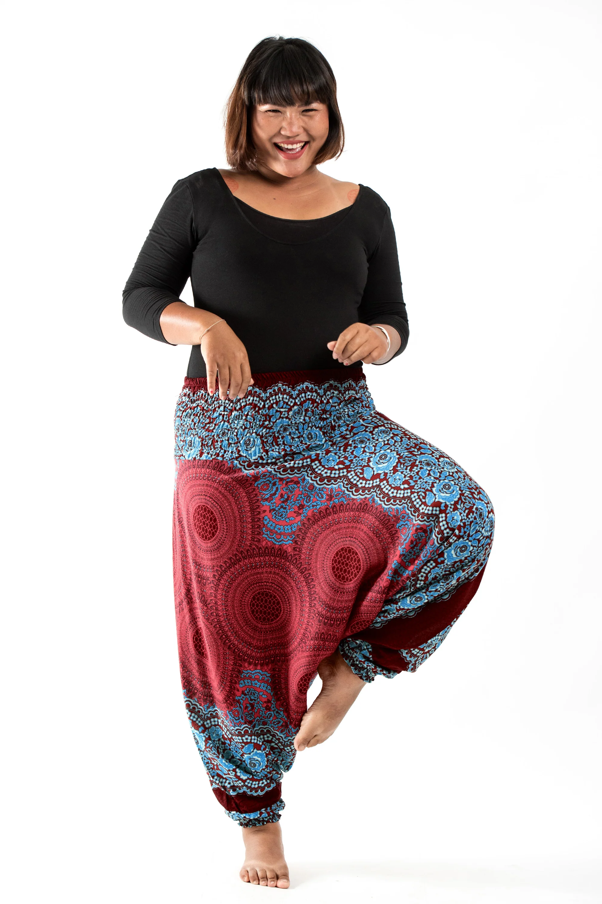 Plus Size Geometric Mandalas 2-in-1 Jumpsuit Harem Pants in Red