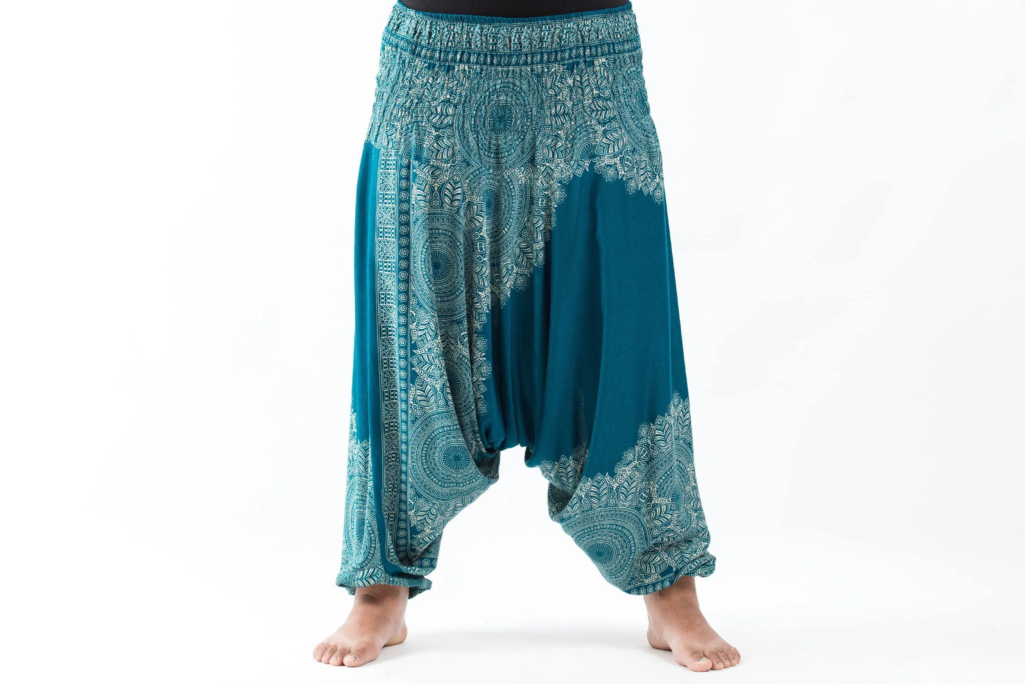 Plus Size Floral Mandalas 2-in-1 Jumpsuit Harem Pants in Turquoise