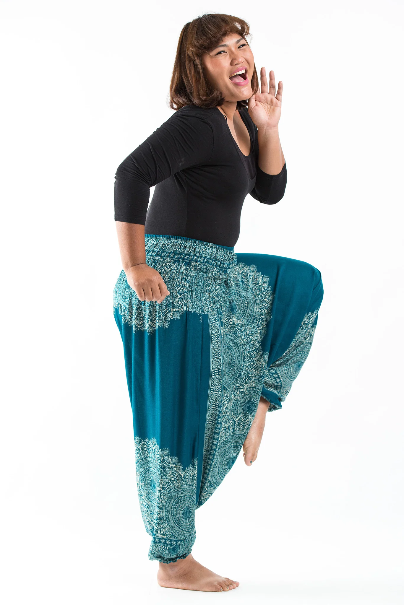 2450-Plus-Size-Floral-Mandalas-2-in-1-Jumpsuit-Harem-Pants-in-Turquoise-3.webp Plus Size Floral Mandalas 2-in-1 Jumpsuit Harem Pants in Turquoise