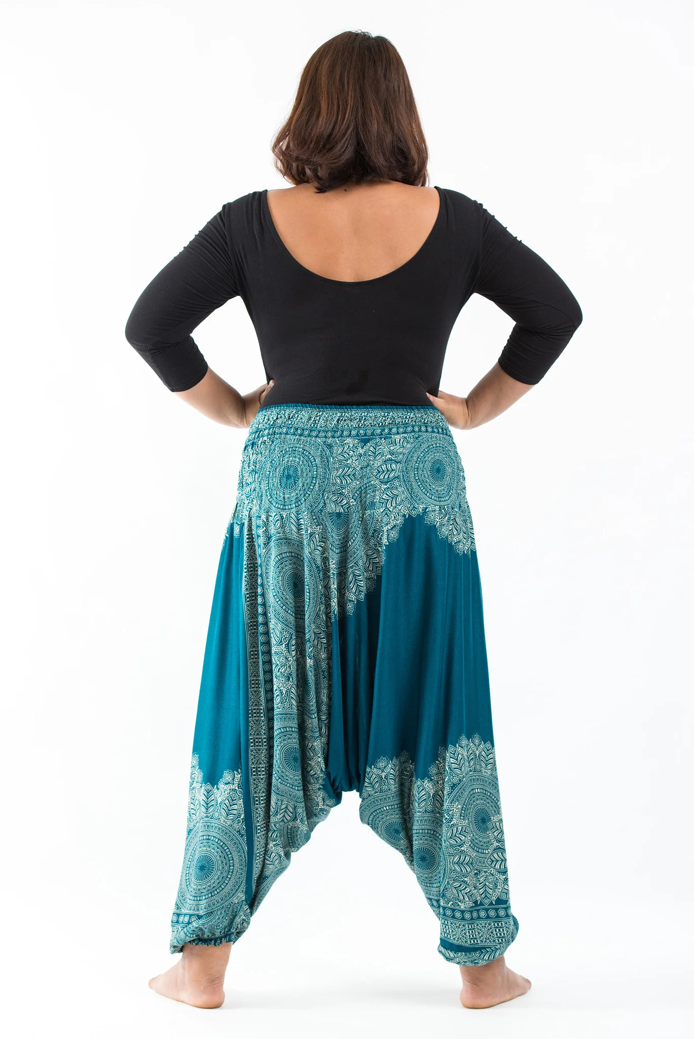 2450-Plus-Size-Floral-Mandalas-2-in-1-Jumpsuit-Harem-Pants-in-Turquoise-4.webp Plus Size Floral Mandalas 2-in-1 Jumpsuit Harem Pants in Turquoise