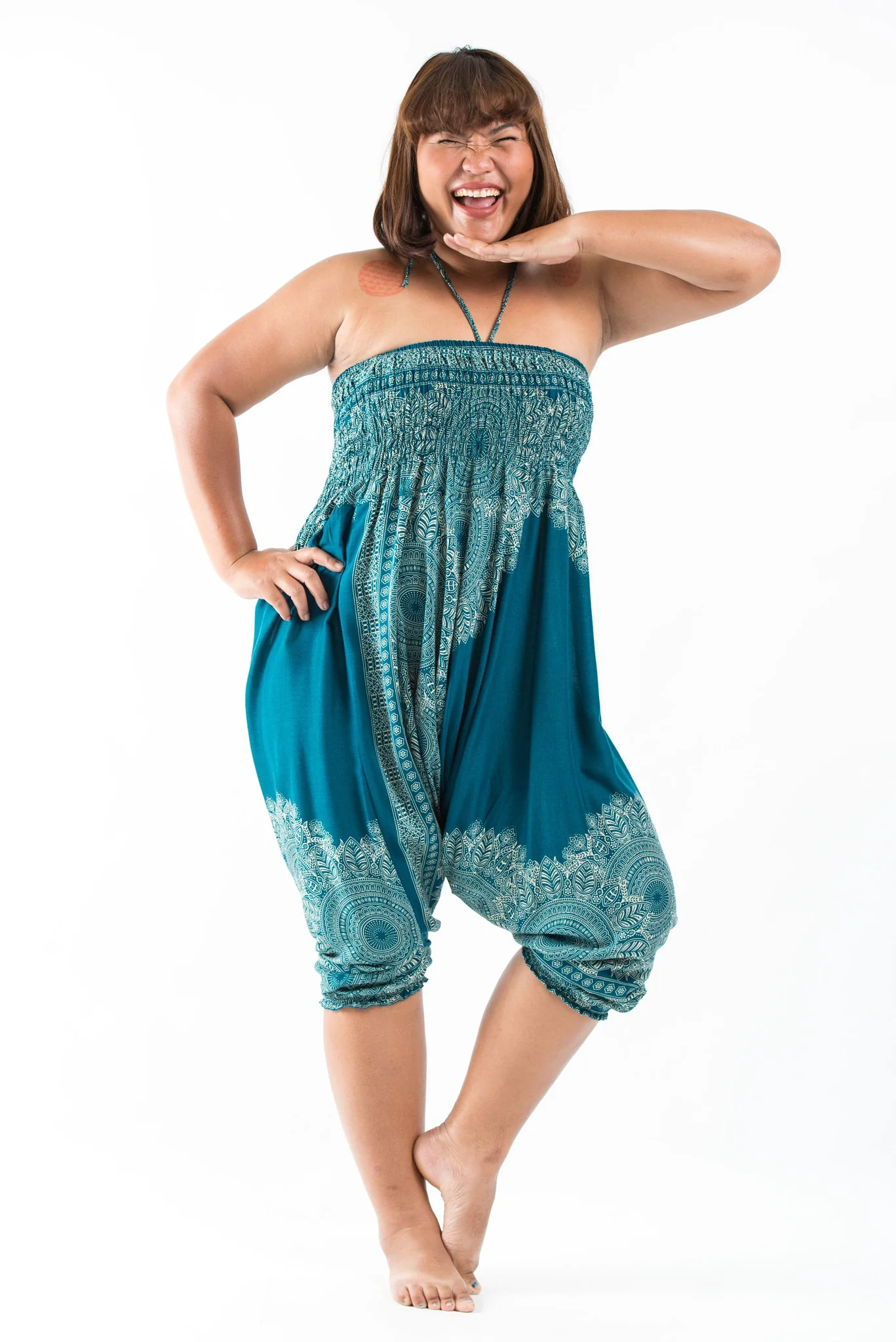 2450-Plus-Size-Floral-Mandalas-2-in-1-Jumpsuit-Harem-Pants-in-Turquoise-5.webp Plus Size Floral Mandalas 2-in-1 Jumpsuit Harem Pants in Turquoise