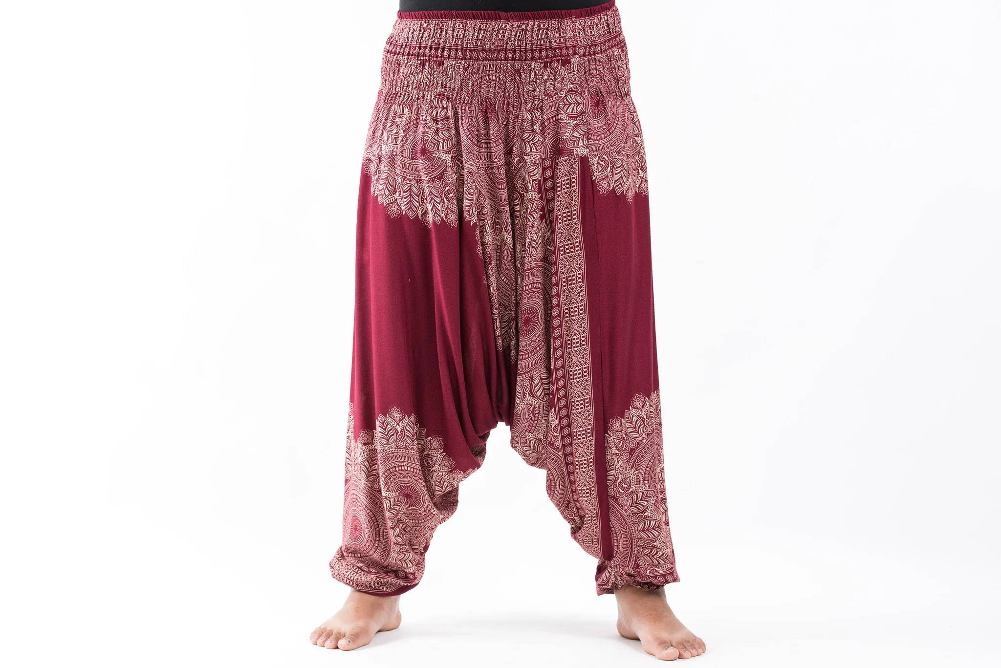 Plus Size Floral Mandalas 2-in-1 Jumpsuit Harem Pants in Red