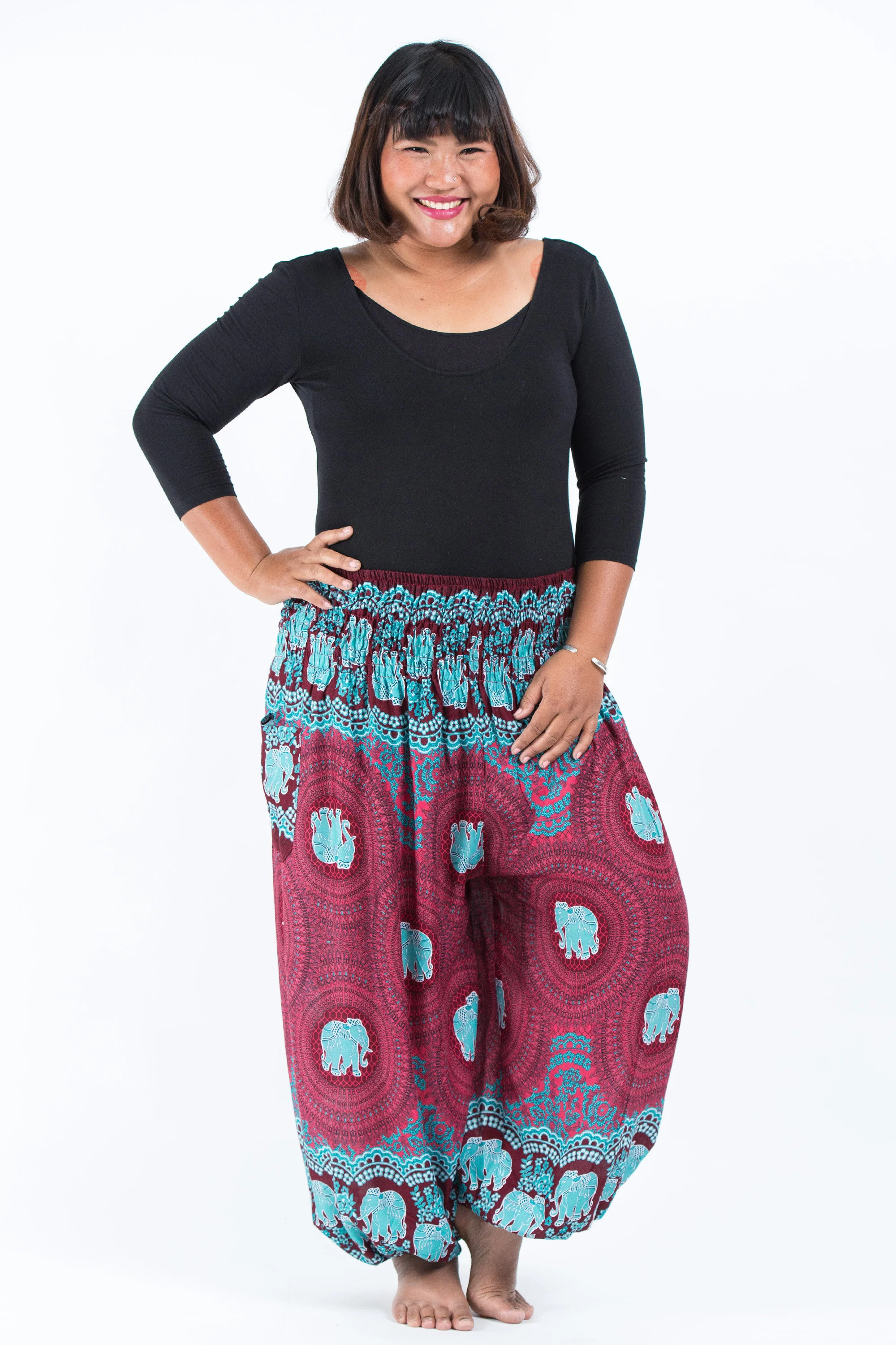 Plus Size Mandala Elephant Women's Elephant Pants in Red