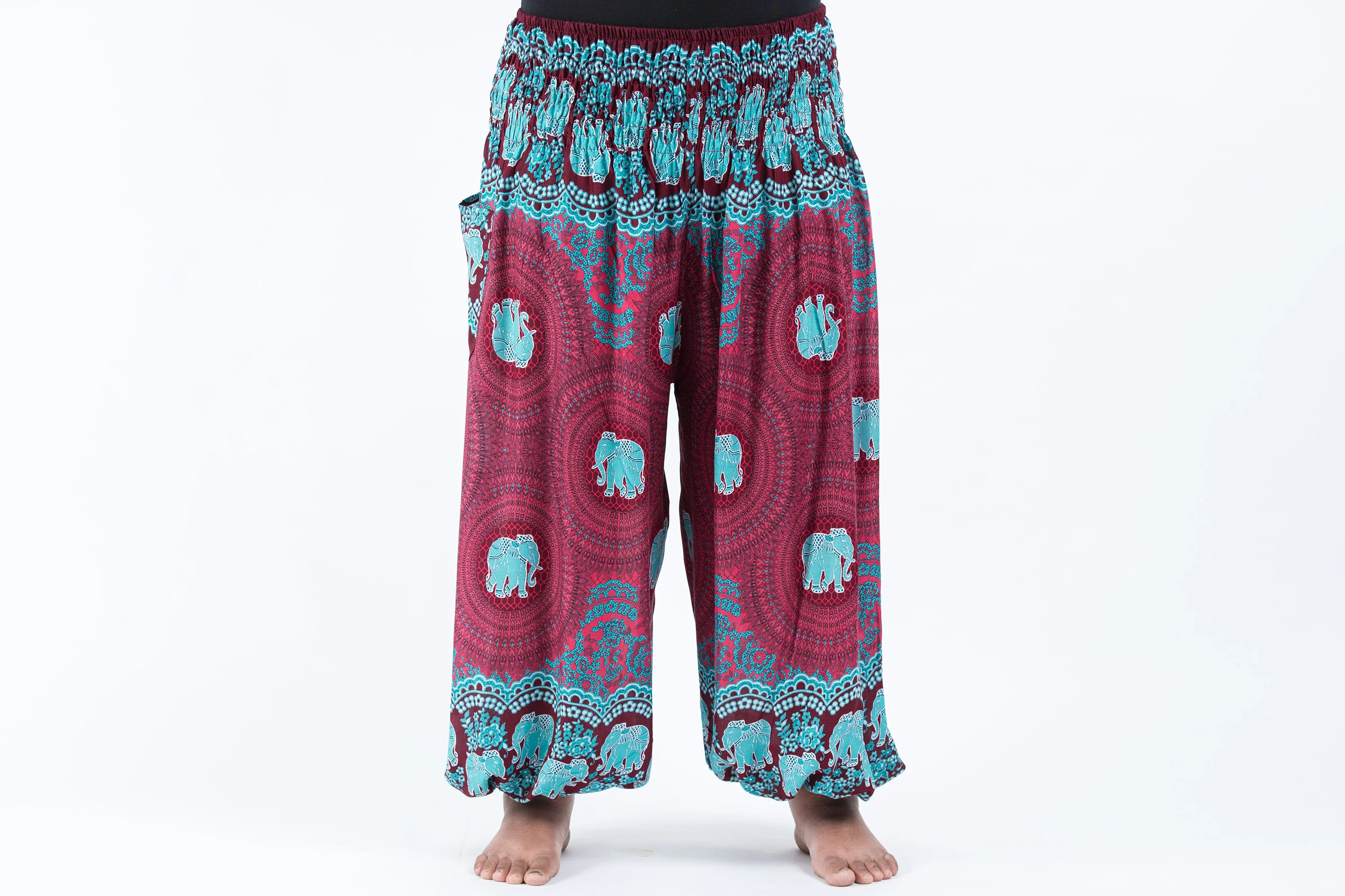 Plus Size Mandala Elephant Women's Elephant Pants in Red