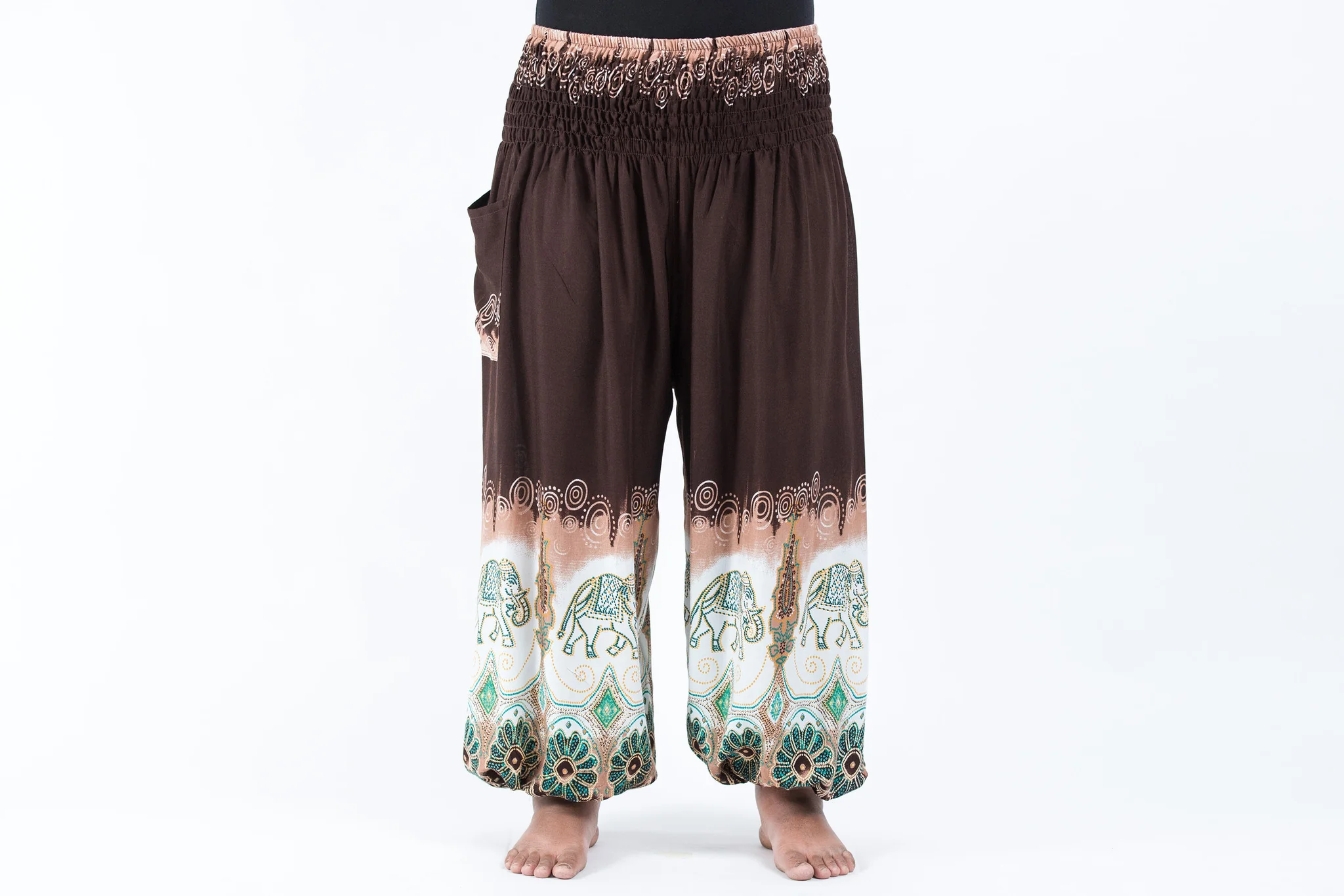 Plus Size Solid Top Elephant Women's Elephant Pants in Brown