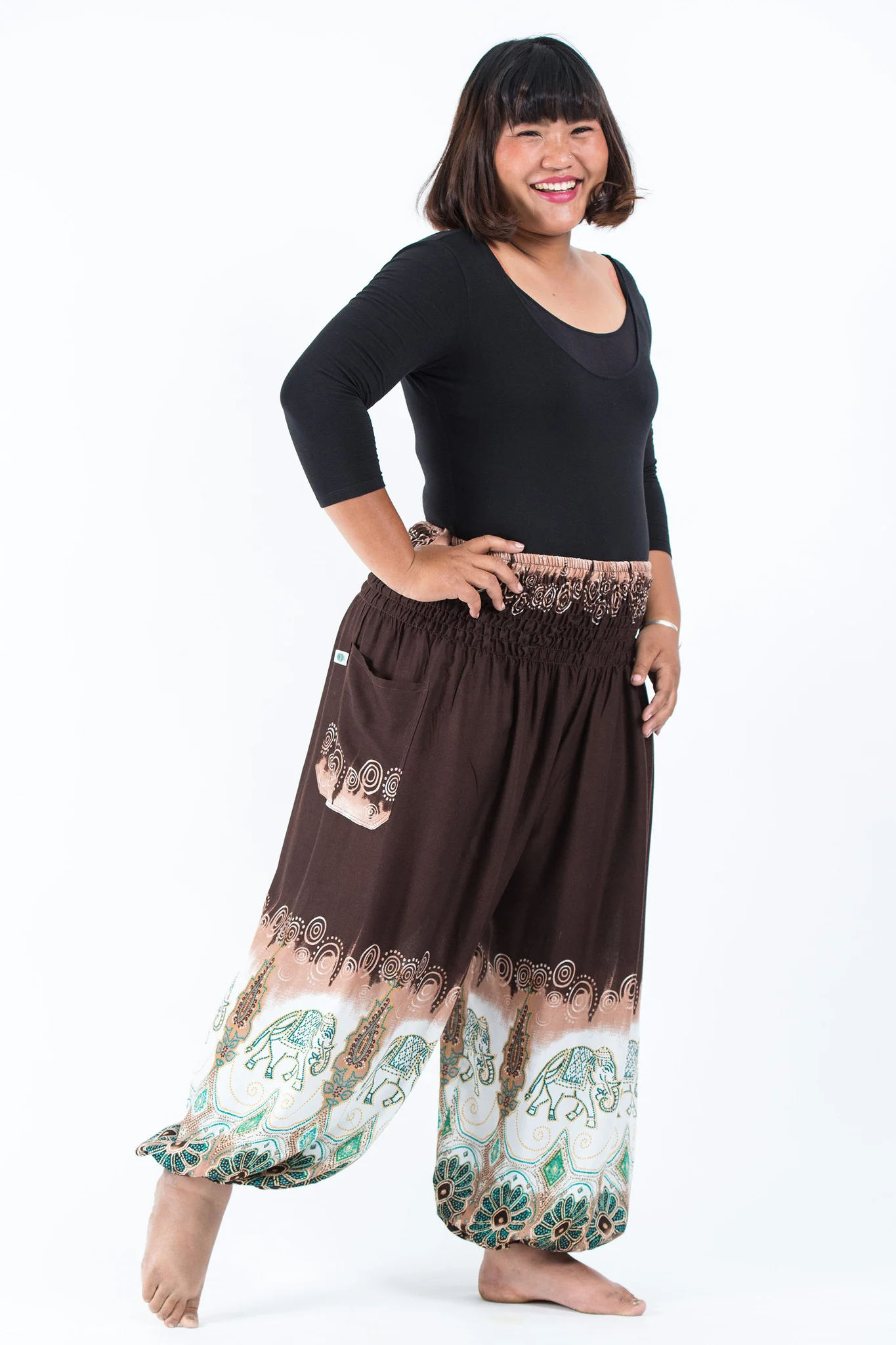 2455-Plus-Size-Solid-Top-Elephant-Women-s-Elephant-Pants-in-Brown-3.webp Plus Size Solid Top Elephant Women's Elephant Pants in Brown