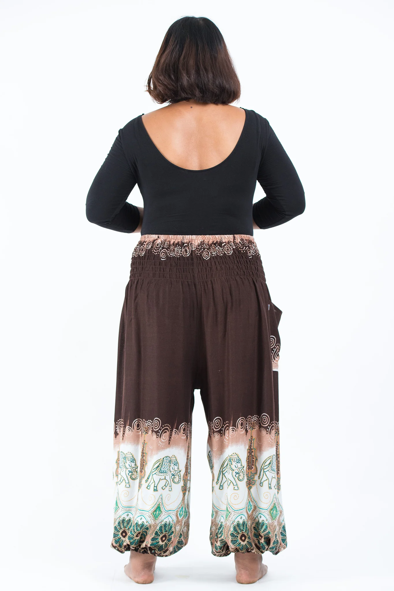 2455-Plus-Size-Solid-Top-Elephant-Women-s-Elephant-Pants-in-Brown-4.webp Plus Size Solid Top Elephant Women's Elephant Pants in Brown