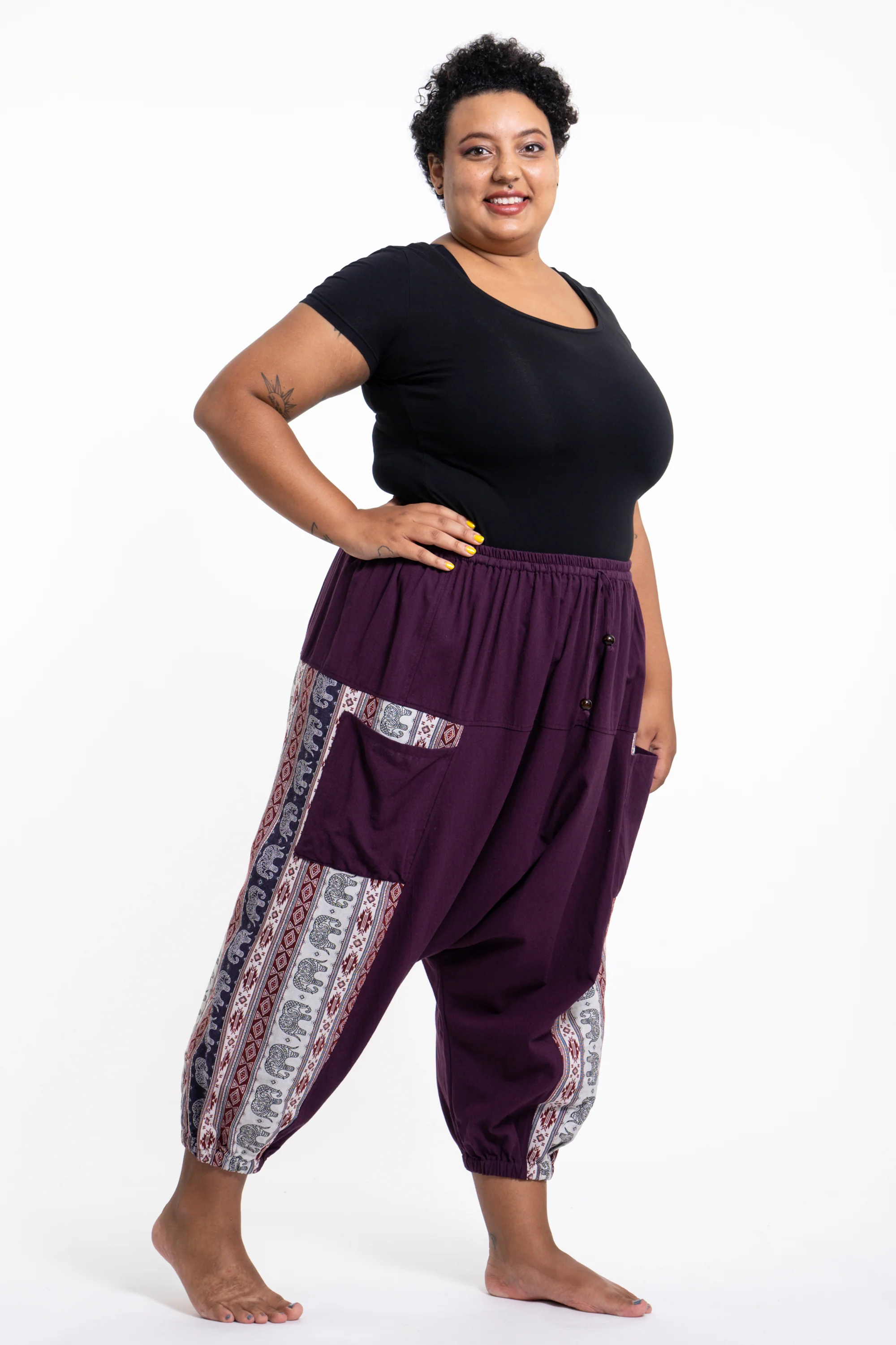 2456-Plus-Size-Elephant-Aztec-Cotton-Women-s-Harem-Pants-in-Purple-3.webp Plus Size Elephant Aztec Cotton Women's Harem Pants in Purple