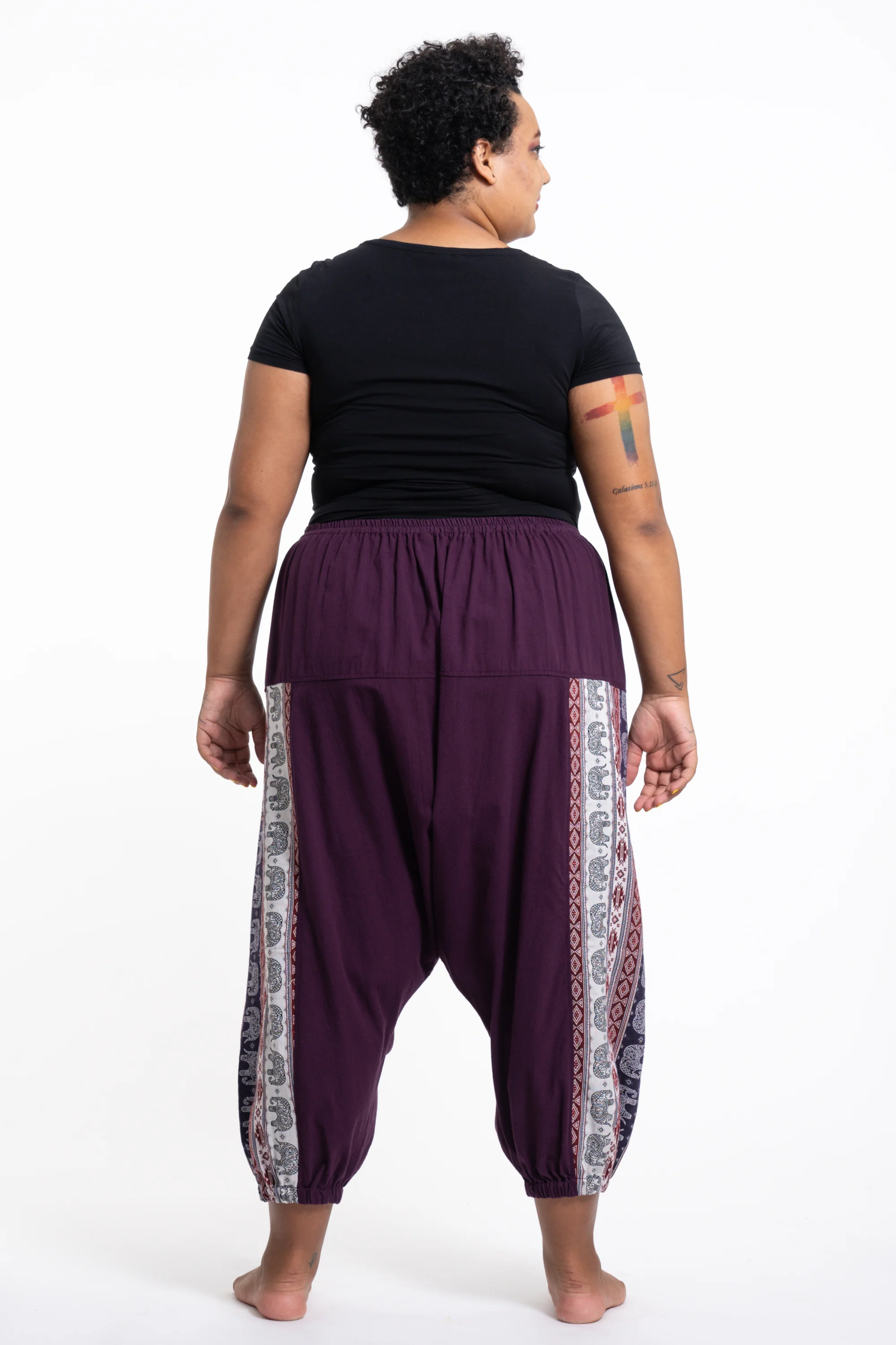 2456-Plus-Size-Elephant-Aztec-Cotton-Women-s-Harem-Pants-in-Purple-4.webp Plus Size Elephant Aztec Cotton Women's Harem Pants in Purple