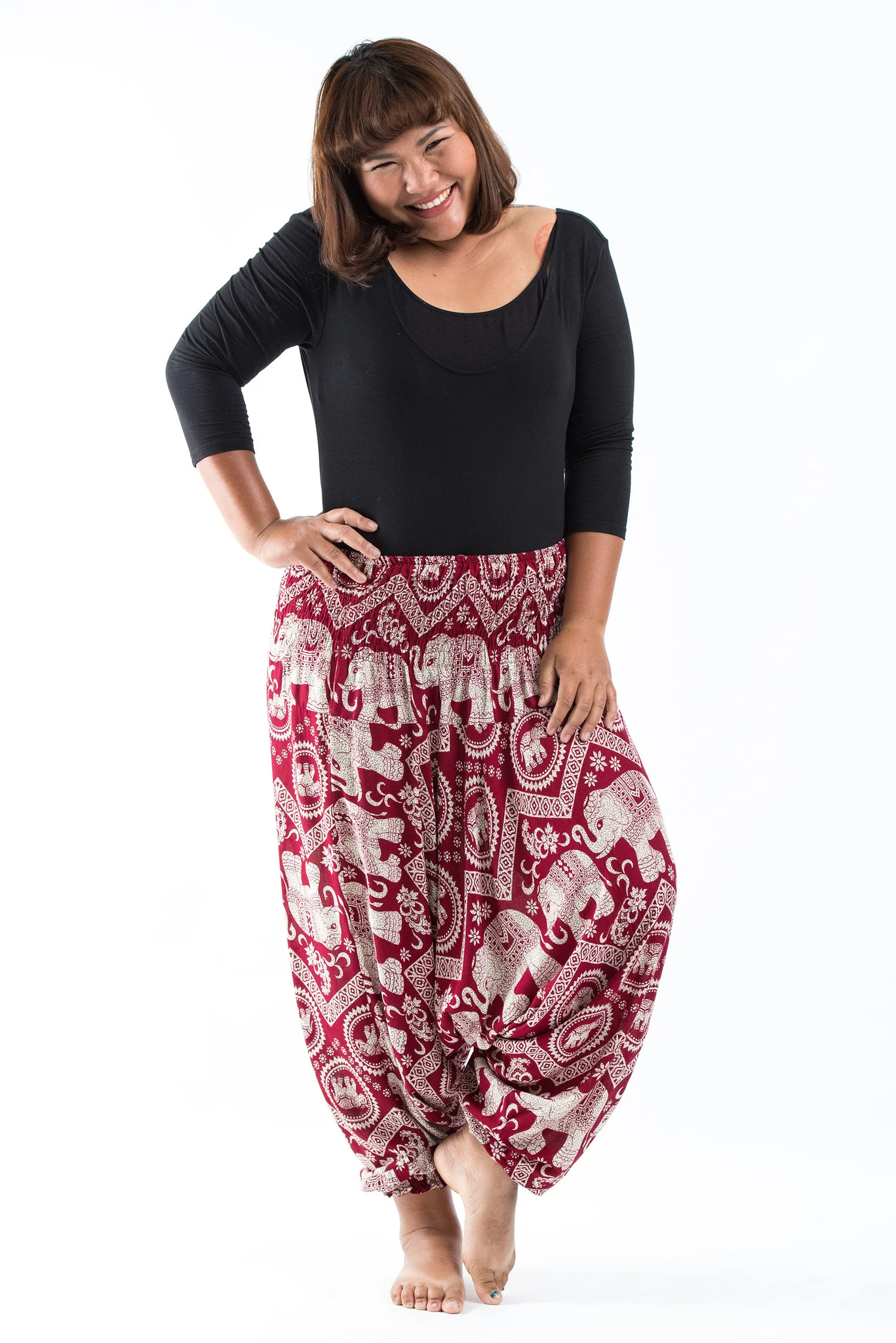 Plus Size Imperial Elephant 2-in-1 Jumpsuit Elephant Pants in Red