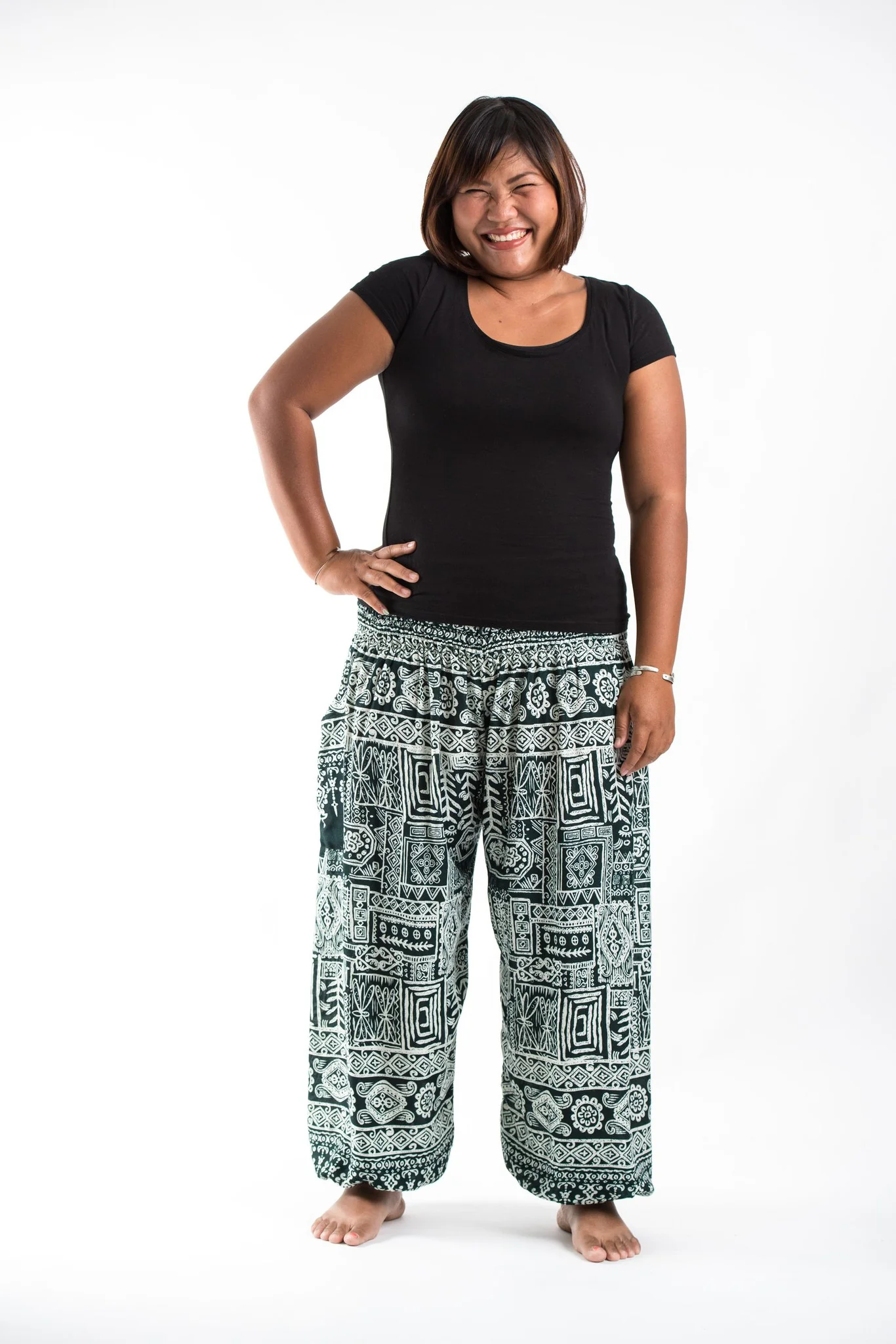 Plus Size Tribal Prints Women's Harem Pants in Green