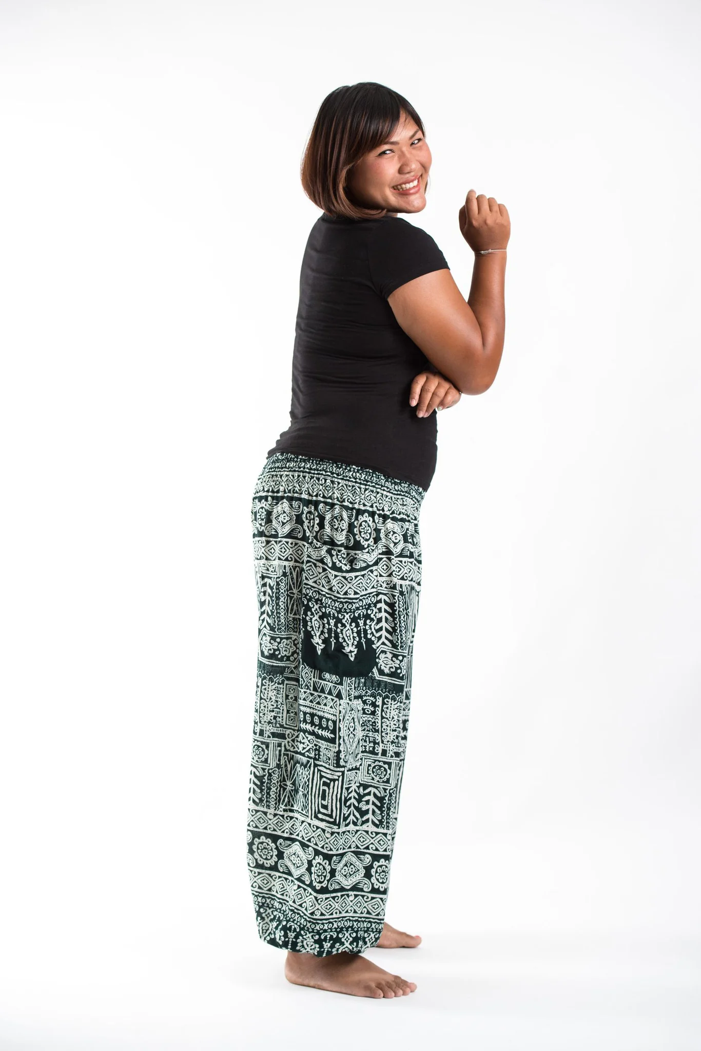 2458-Plus-Size-Tribal-Prints-Women-s-Harem-Pants-in-Green-3.webp Plus Size Tribal Prints Women's Harem Pants in Green