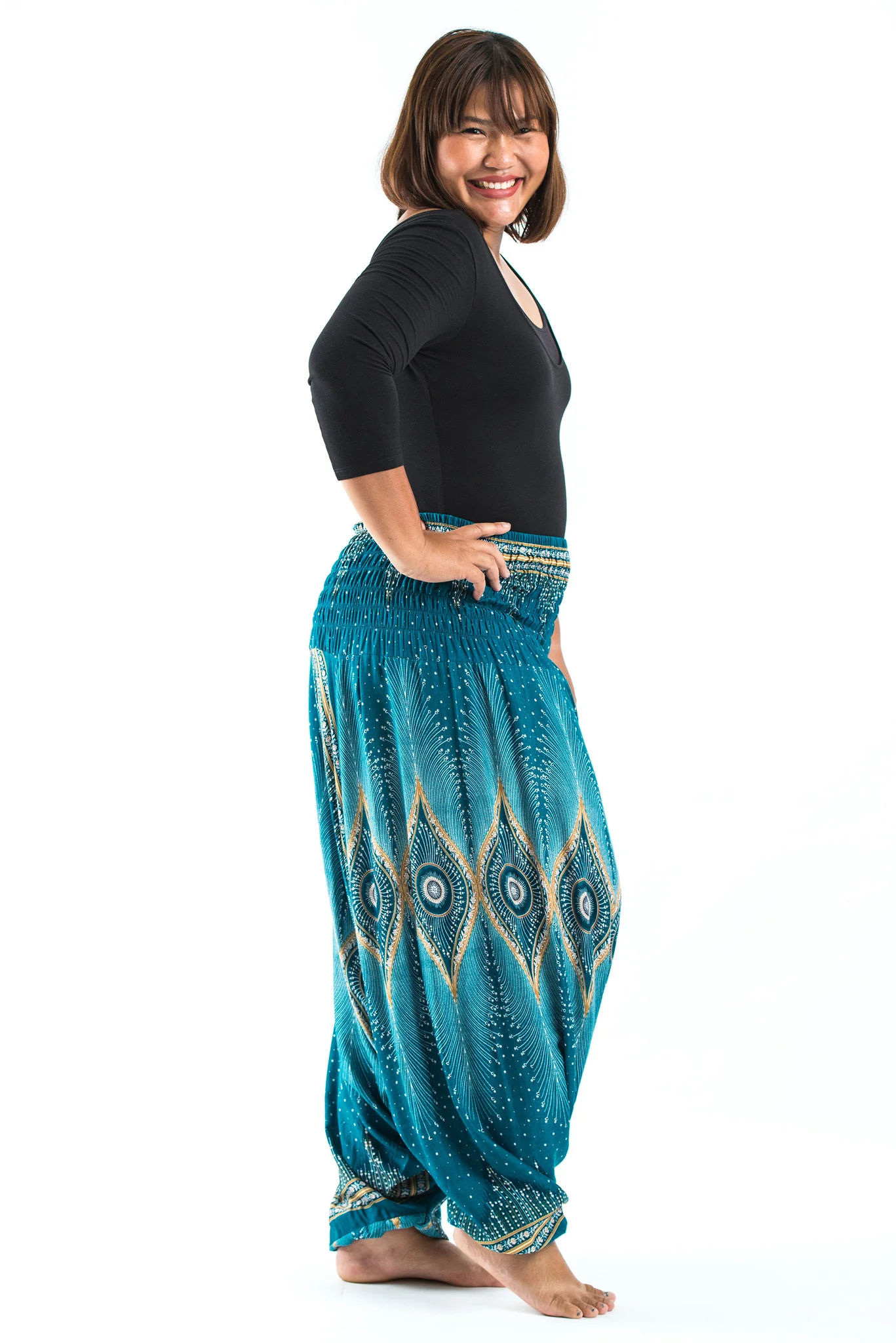2459-Plus-Size-Diamond-Peacock-2-in-1-Jumpsuit-Harem-Pants-in-Turquoise-3.webp Plus Size Diamond Peacock 2-in-1 Jumpsuit Harem Pants in Turquoise