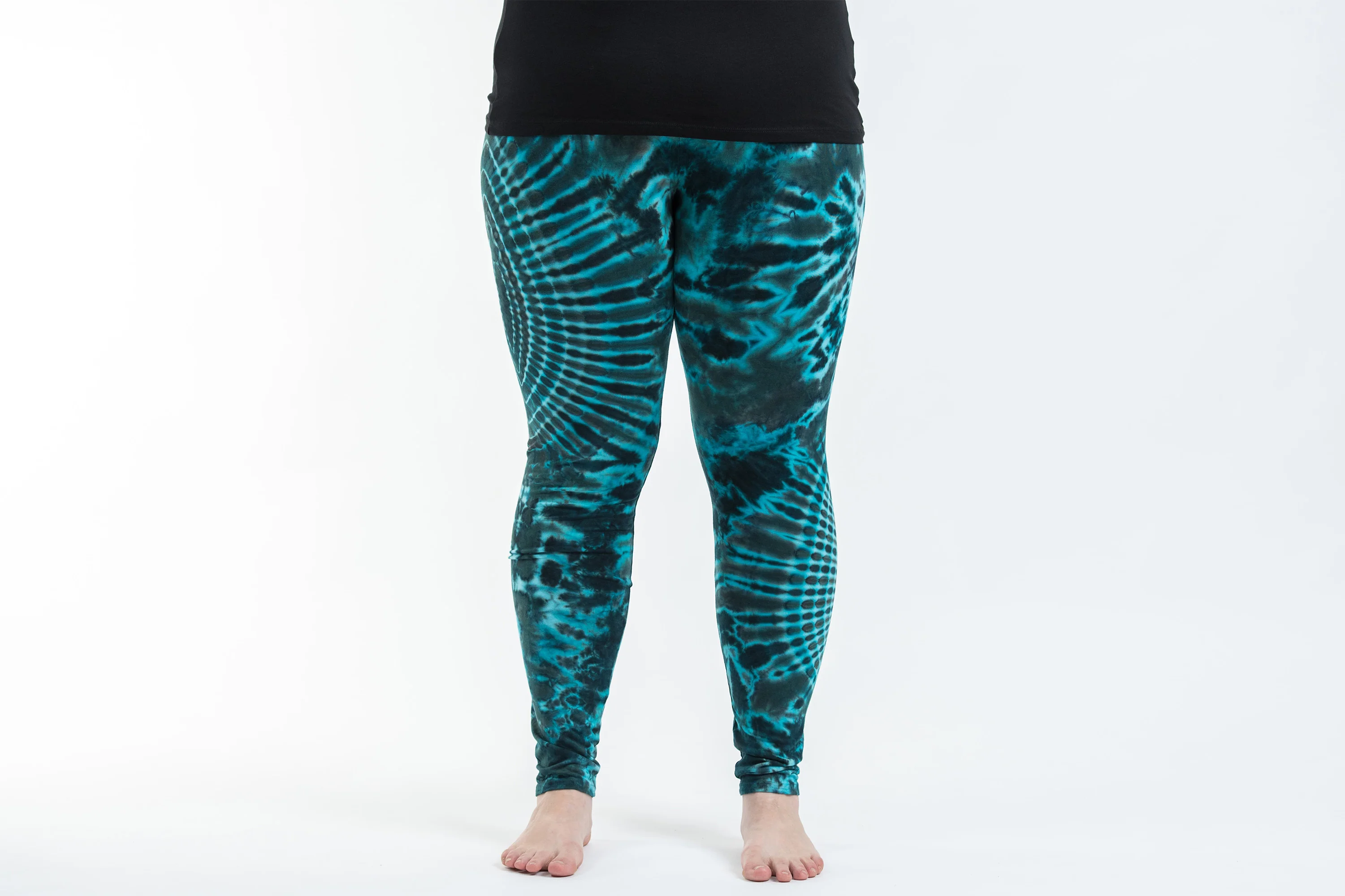 Plus Size Oval Swirls Tie Dye Cotton Leggings in Blue