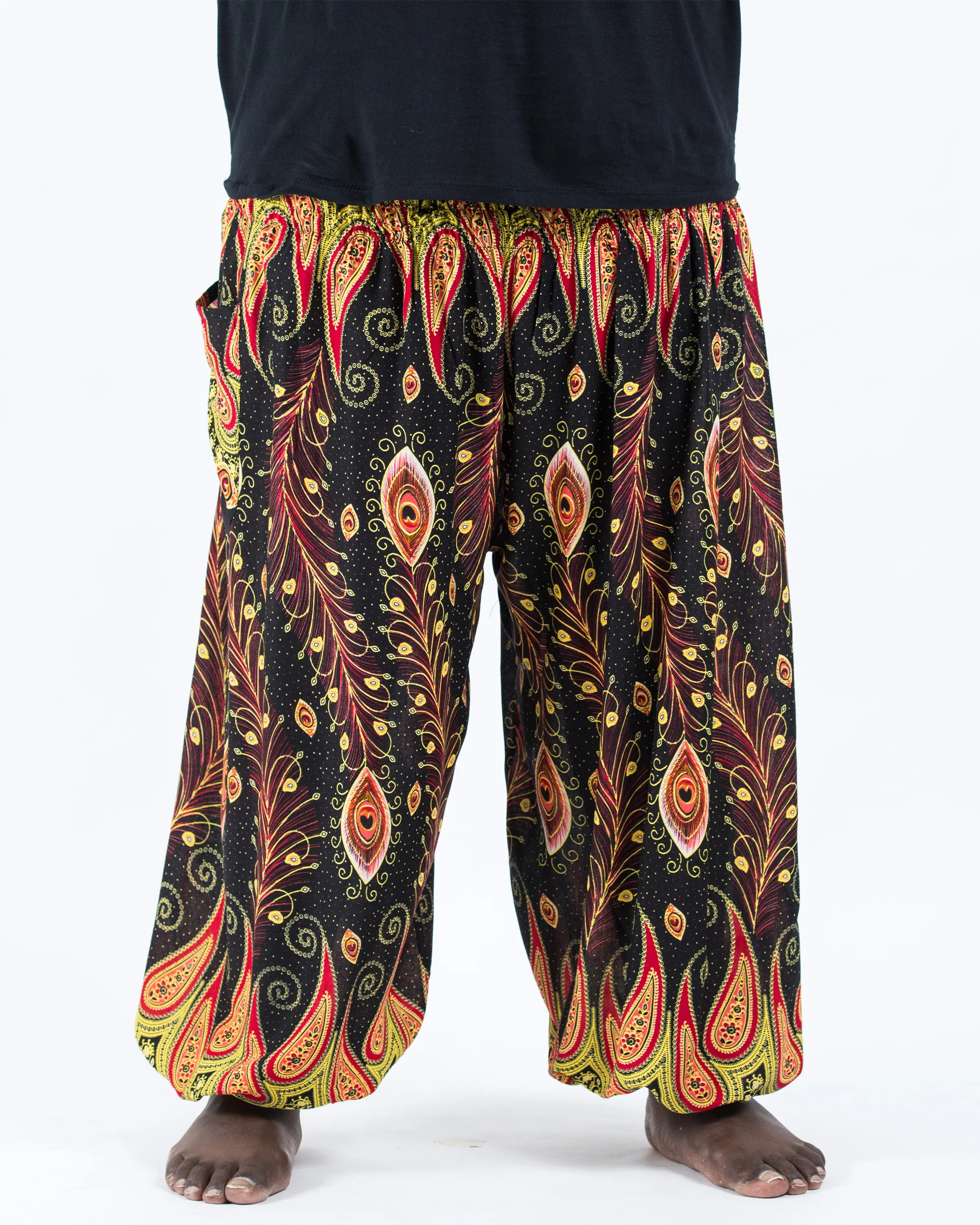 Plus Size Peacock Paisley Men's Harem Pants in Black