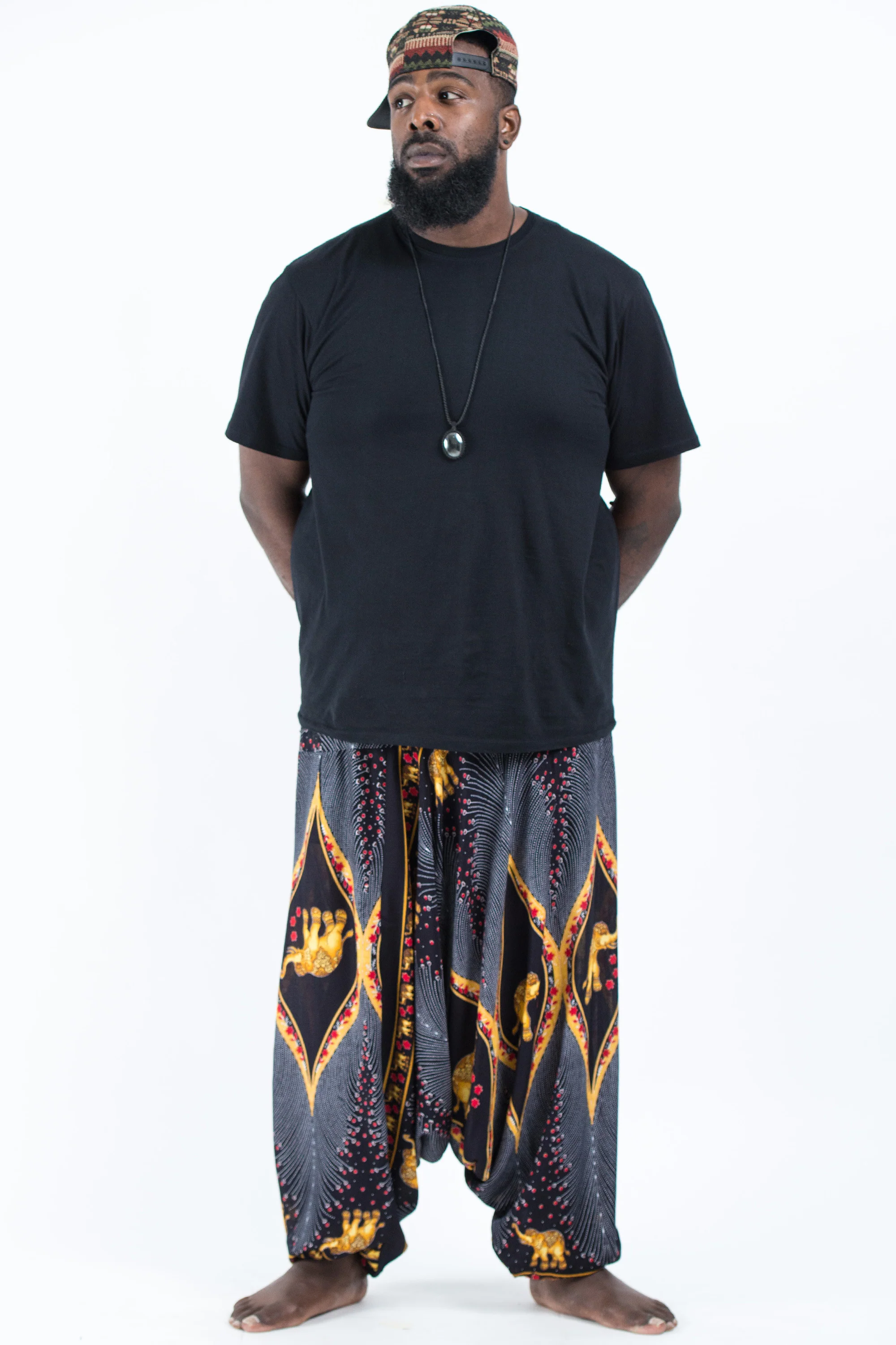 2463-Plus-Size-Peacock-Elephant-Drop-Crotch-Men-s-Elephant-Pants-in-Black-4.webp Plus Size Peacock Elephant Drop Crotch Men's Elephant Pants in Black