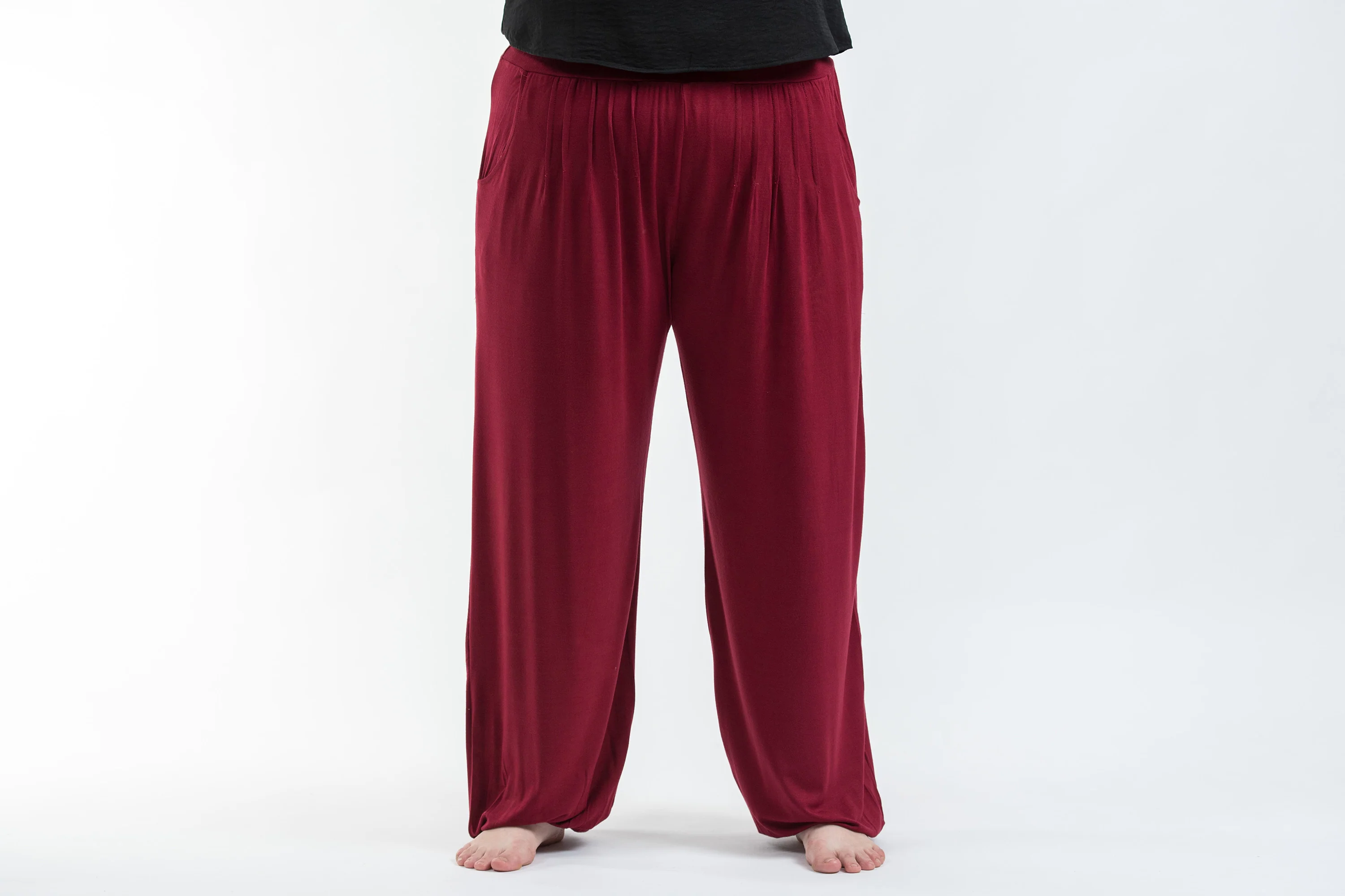Plus Size Cotton Women Harem Pants in Solid Red
