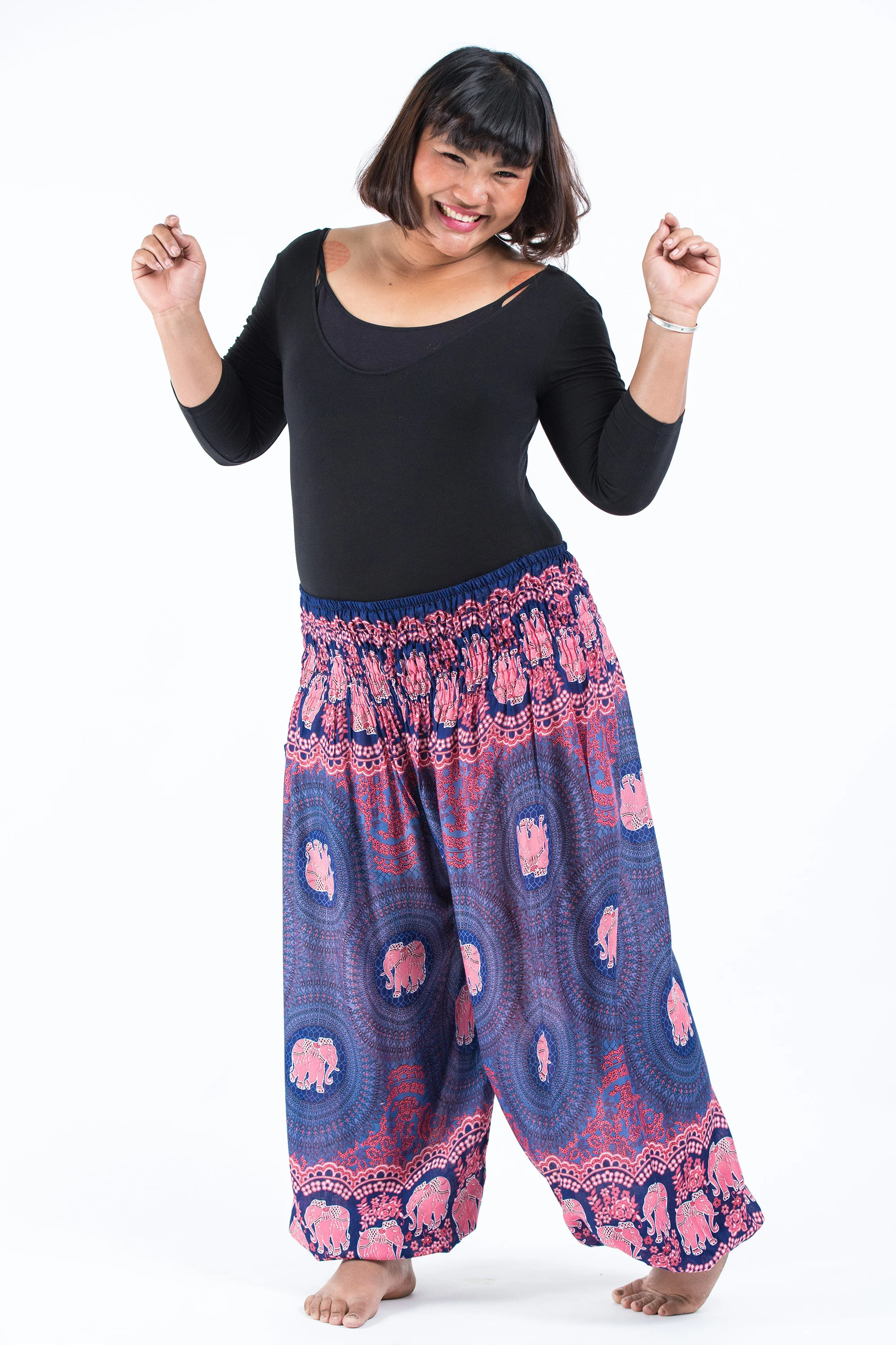 Plus Size Mandala Elephant Women's Elephant Pants in Blue
